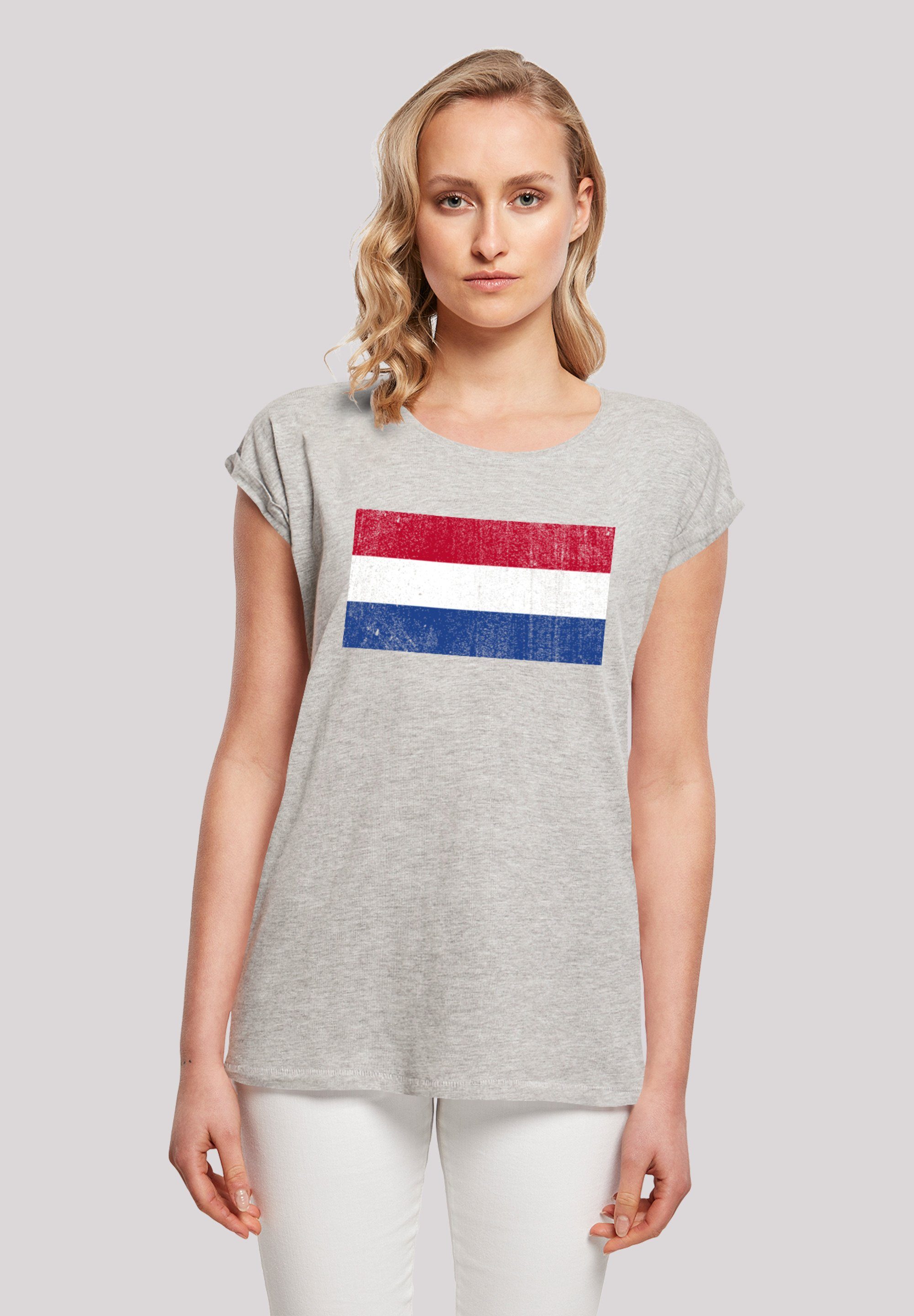 F4NT4STIC T-Shirt Netherlands NIederlande Holland Flagge distressed Print,  Das Model ist 170 cm groß und trägt Größe M