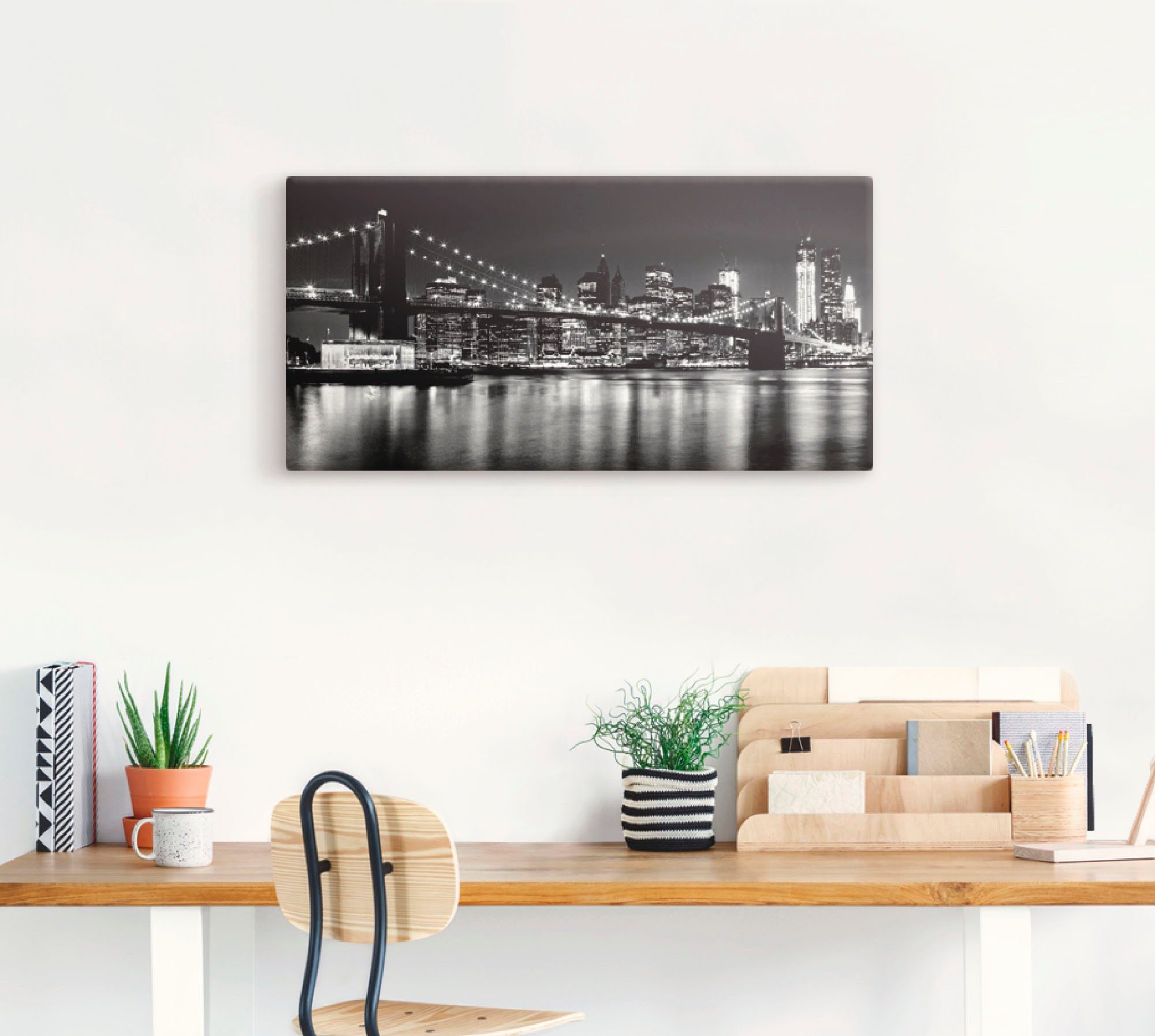 Artland Leinwandbild Nächtliche Skyline Manhattan I, Amerika (1 St), auf Holzrahmen gespannt