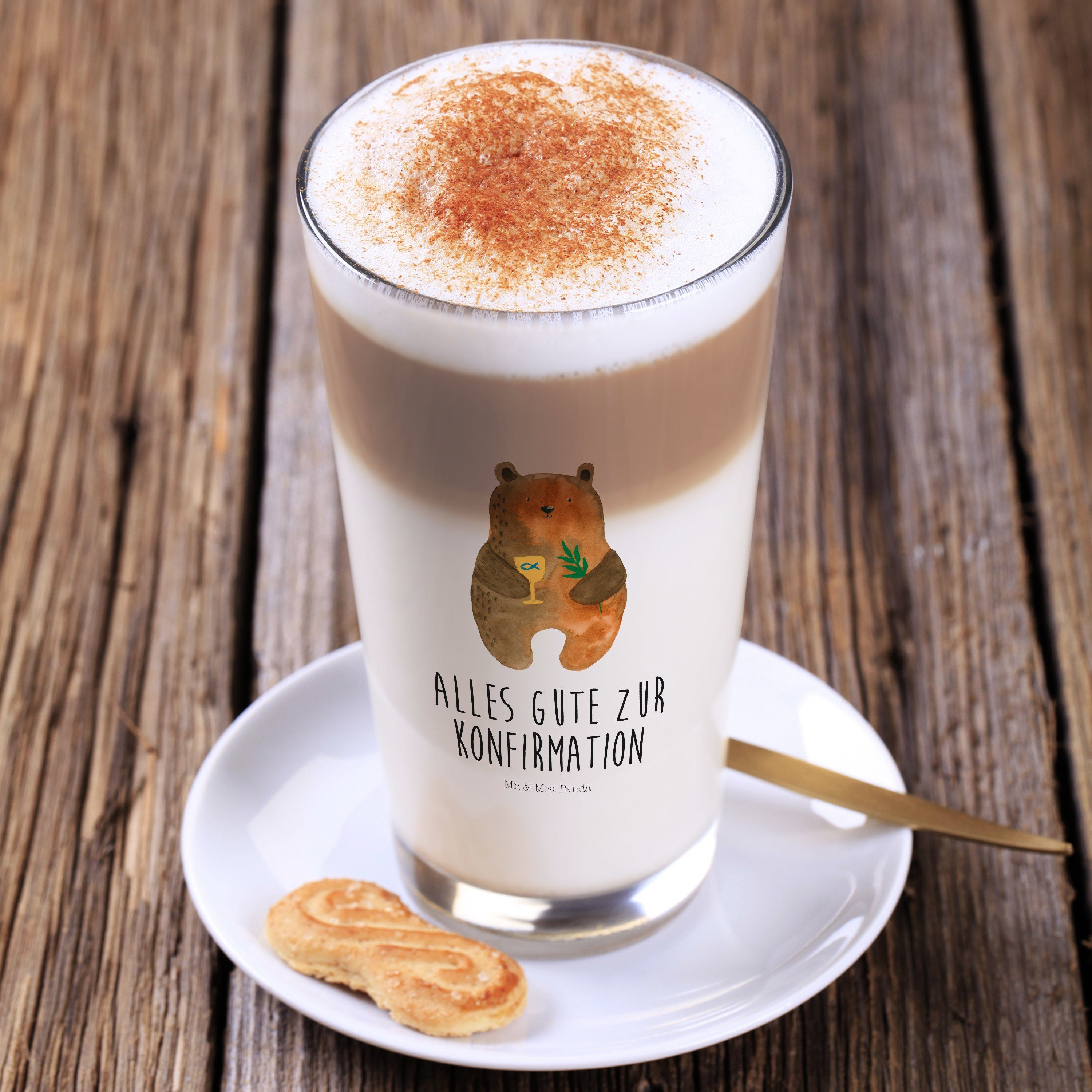 & Premium - Latte Panda Glas Geschenk, Konfirmation-Bär - Glas Mrs. evangelis, Transparent Mr. Macchiato,