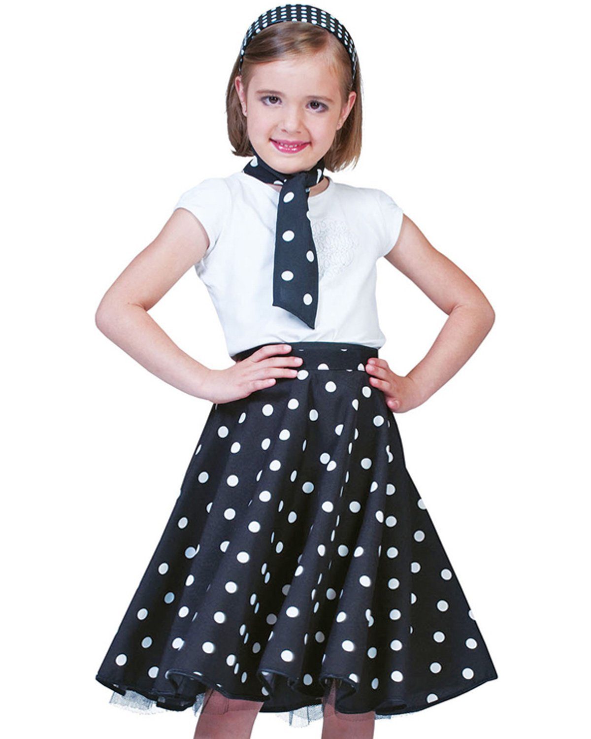 Funny Fashion Kostüm Fifties Punkte Tellerrock für Kinder mit Halstuch