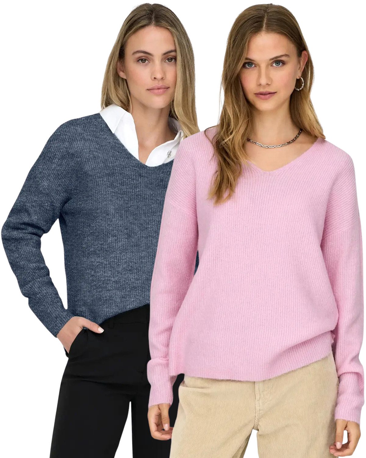ONLY V-Ausschnitt-Pullover (2er Pack) aus Flachstrick zeitlos und stilvoll günstig online kaufen