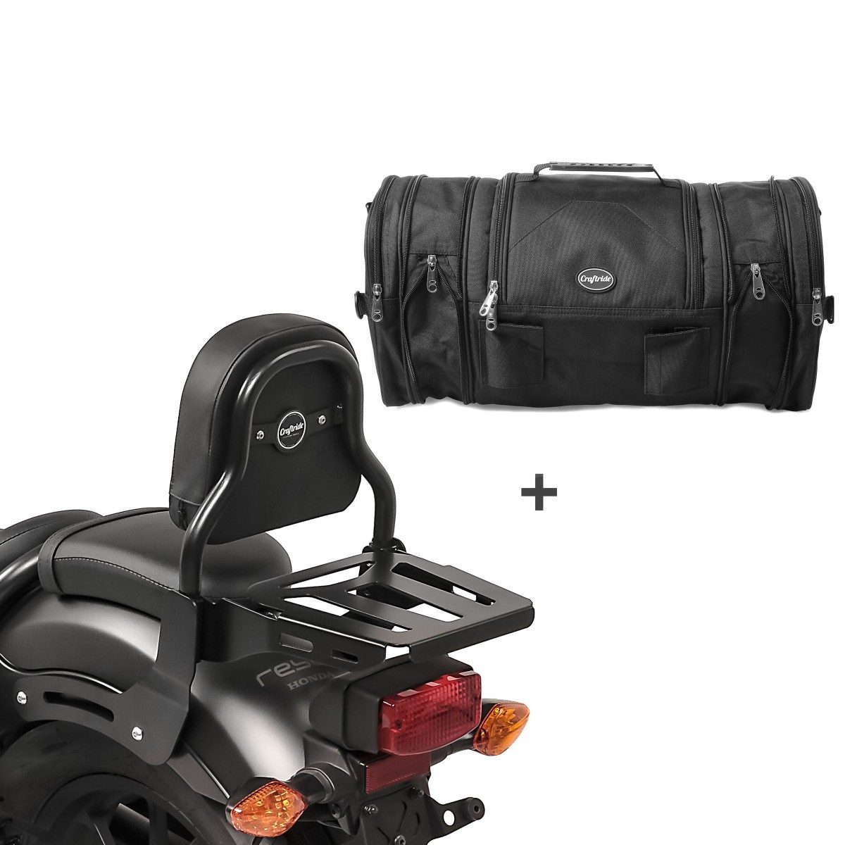 Craftride Reisetasche Sissybar XS3 + Hecktasche RB1 für Honda Rebel 500 17-26 mit Gepäckträg
