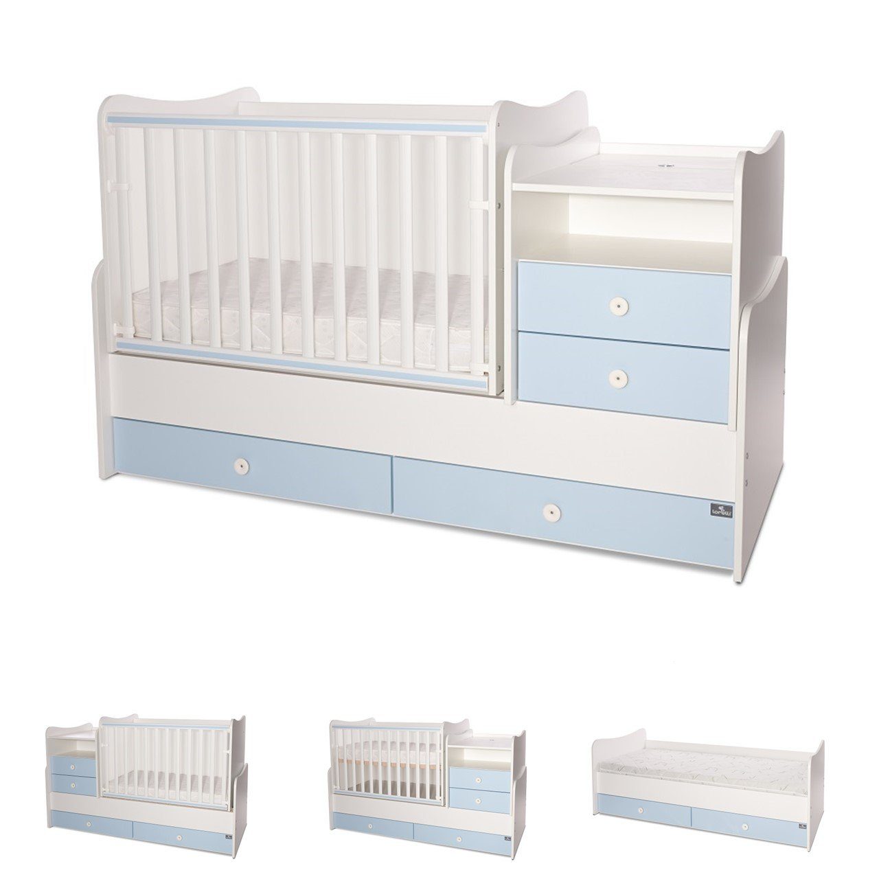 Lorelli Komplettbett Baby- und Kinderbett Combo, umbaubar 2 Kinder gleichzeitig Schaukelfunktion