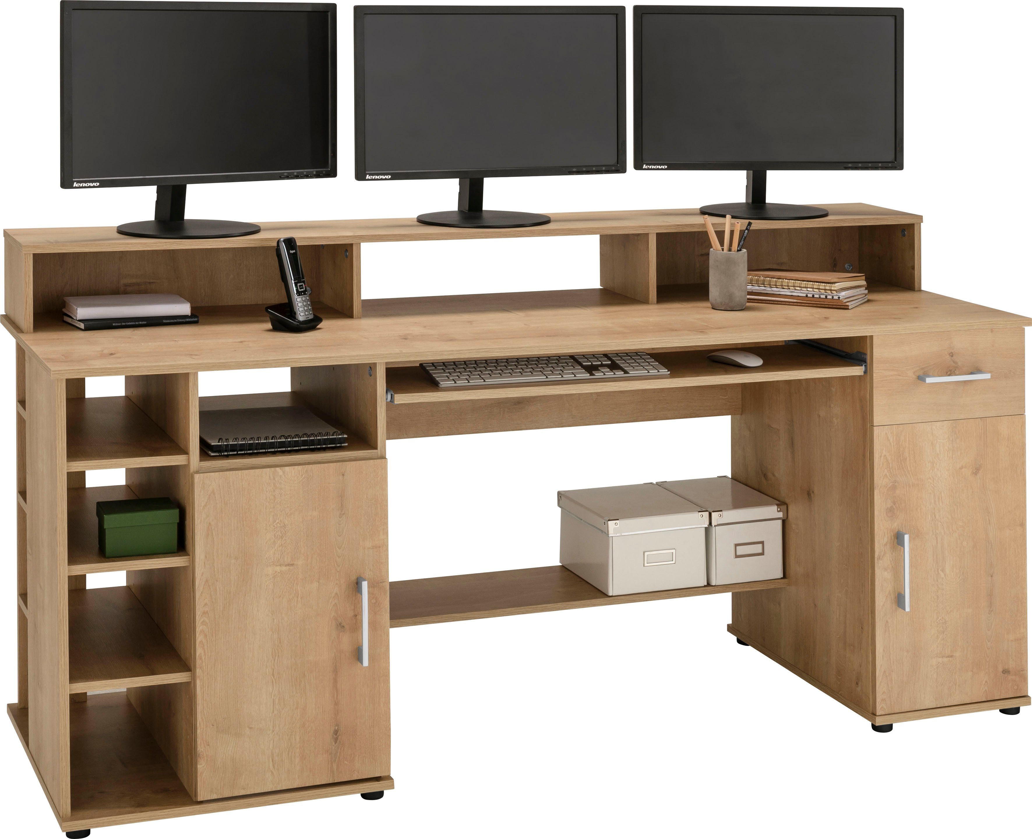 VOGL Möbelfabrik Schreibtisch Timra mit Monitoraufsatz, Tastaturauszug & Towerfach, Breite 154 oder 178 cm, Made in Germany