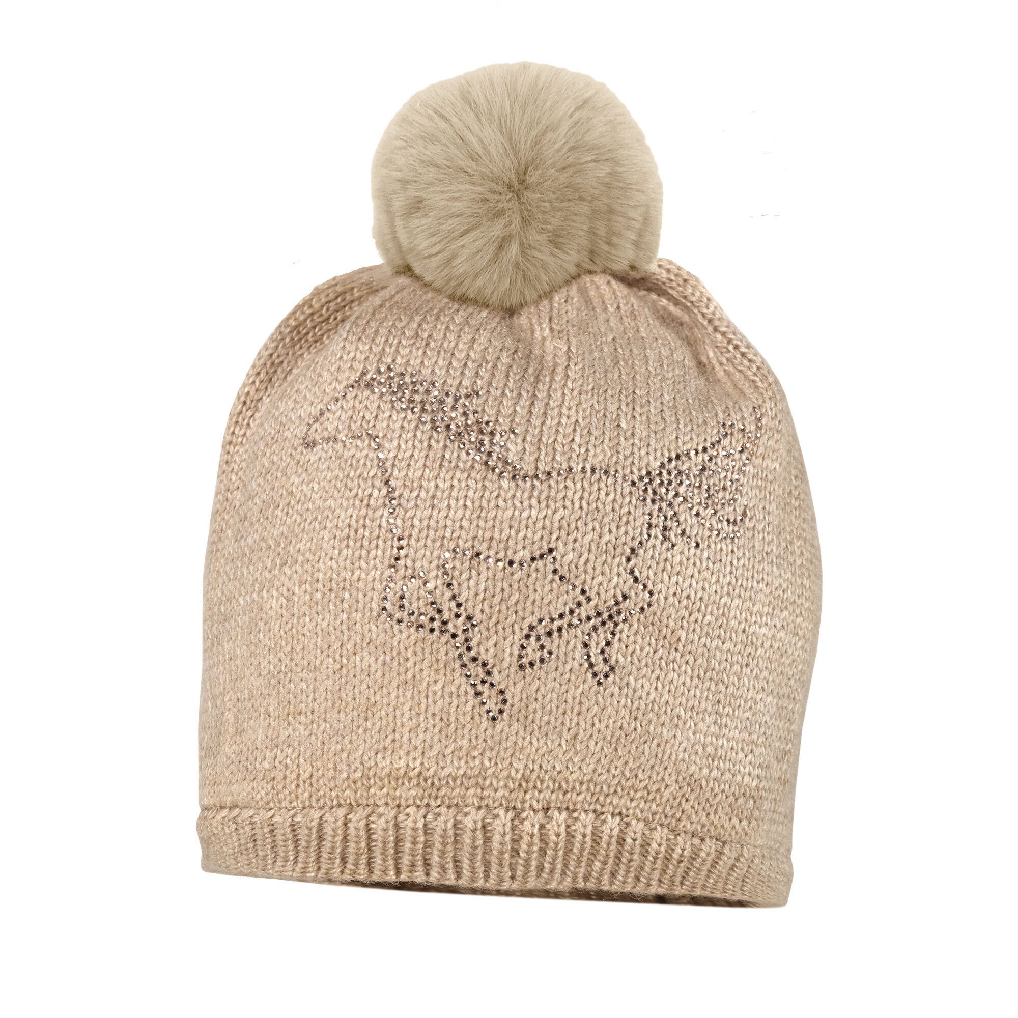 MAXIMO Strickmütze MINI GIRL-Mütze Pferd Strass, Kunstfellpompon, Vollfutter (1-St)