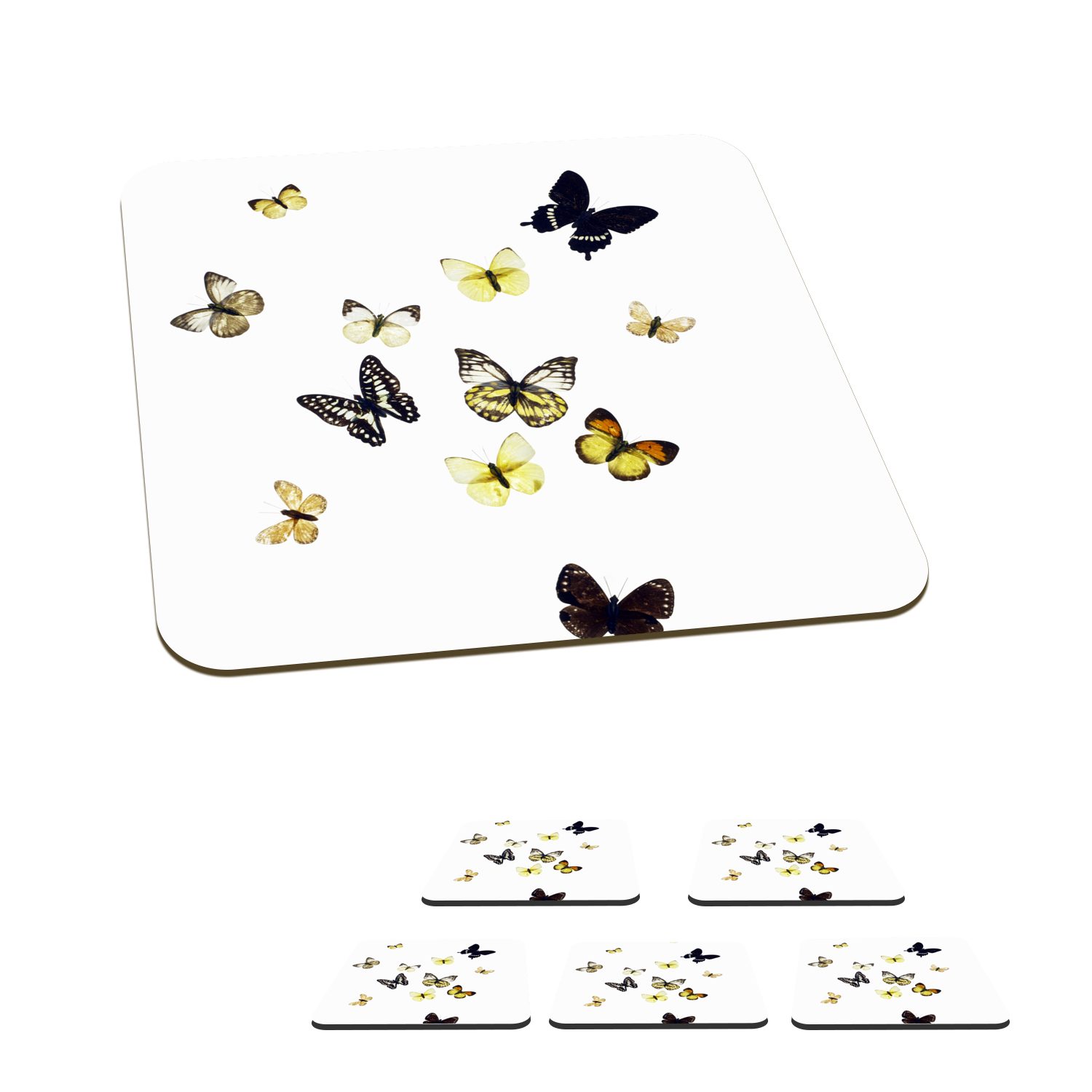 MuchoWow Glasuntersetzer Schmetterlinge auf weißem Hintergrund, Zubehör für Gläser, 6-tlg., Glasuntersetzer, Tischuntersetzer, Korkuntersetzer, Untersetzer, Tasse