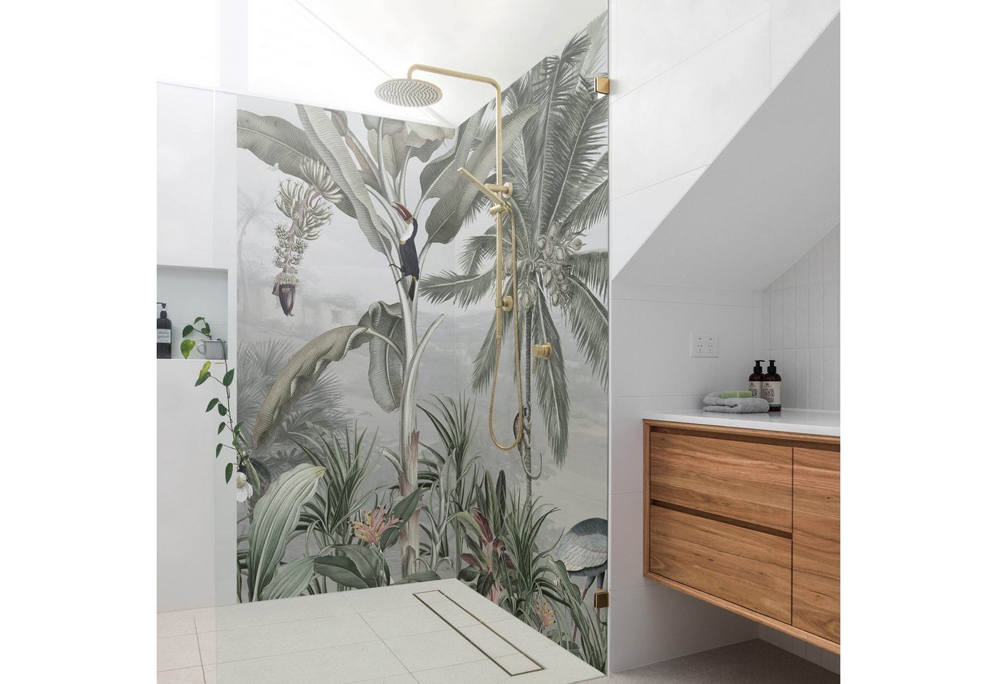 Thumbnail - Bilderdepot24 Badrückwand Wald grün Duschrückwand ohne Bohren Dusche Dschungel, (2-tlg., Hart-Folie Premium matt 0,61 mm...