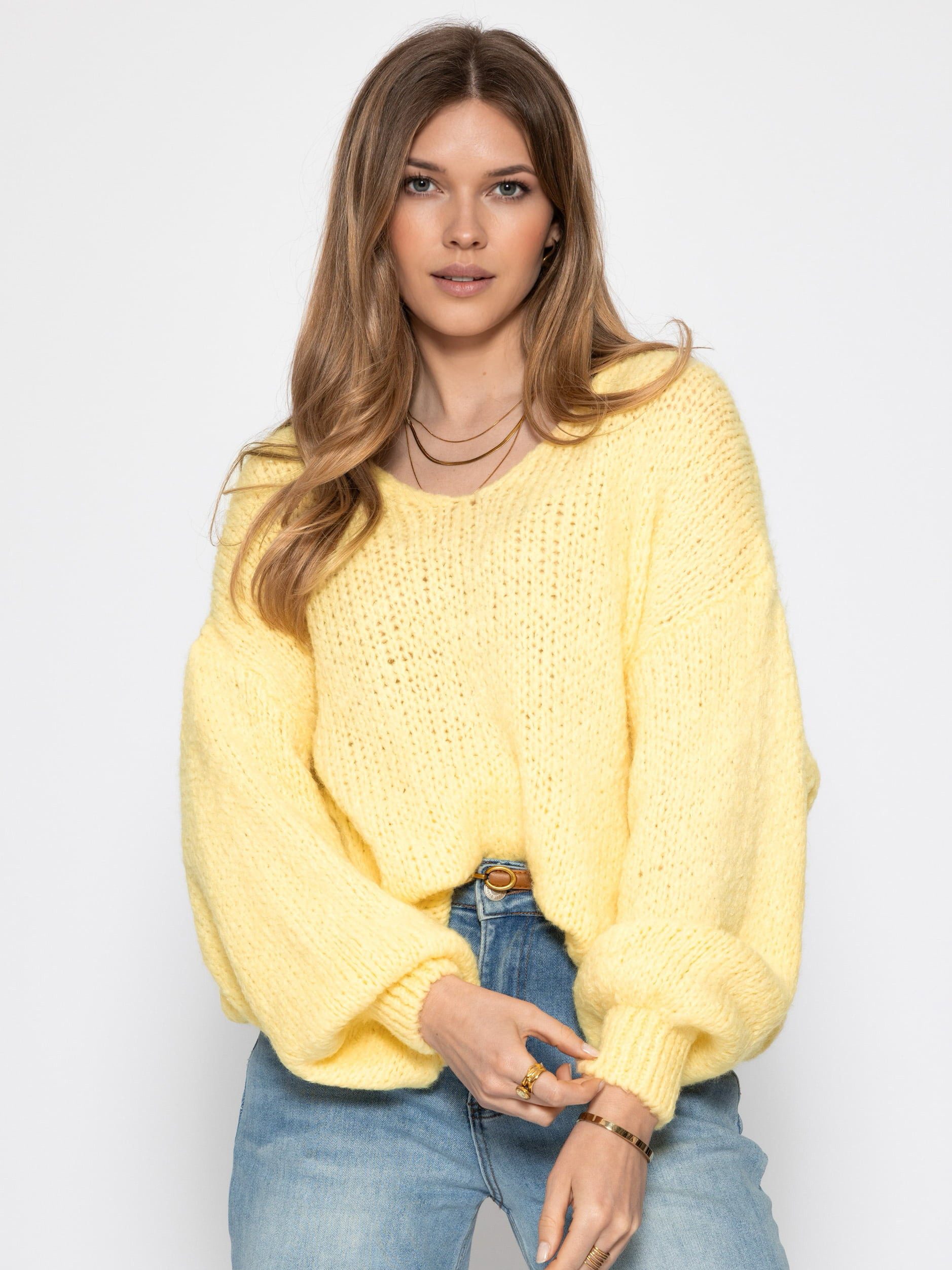 SASSYCLASSY Strickpullover Oversize Pullover mit V-Ausschnitt für Damen Weicher Pullover mit langen Ärmeln und Rippbündchen
