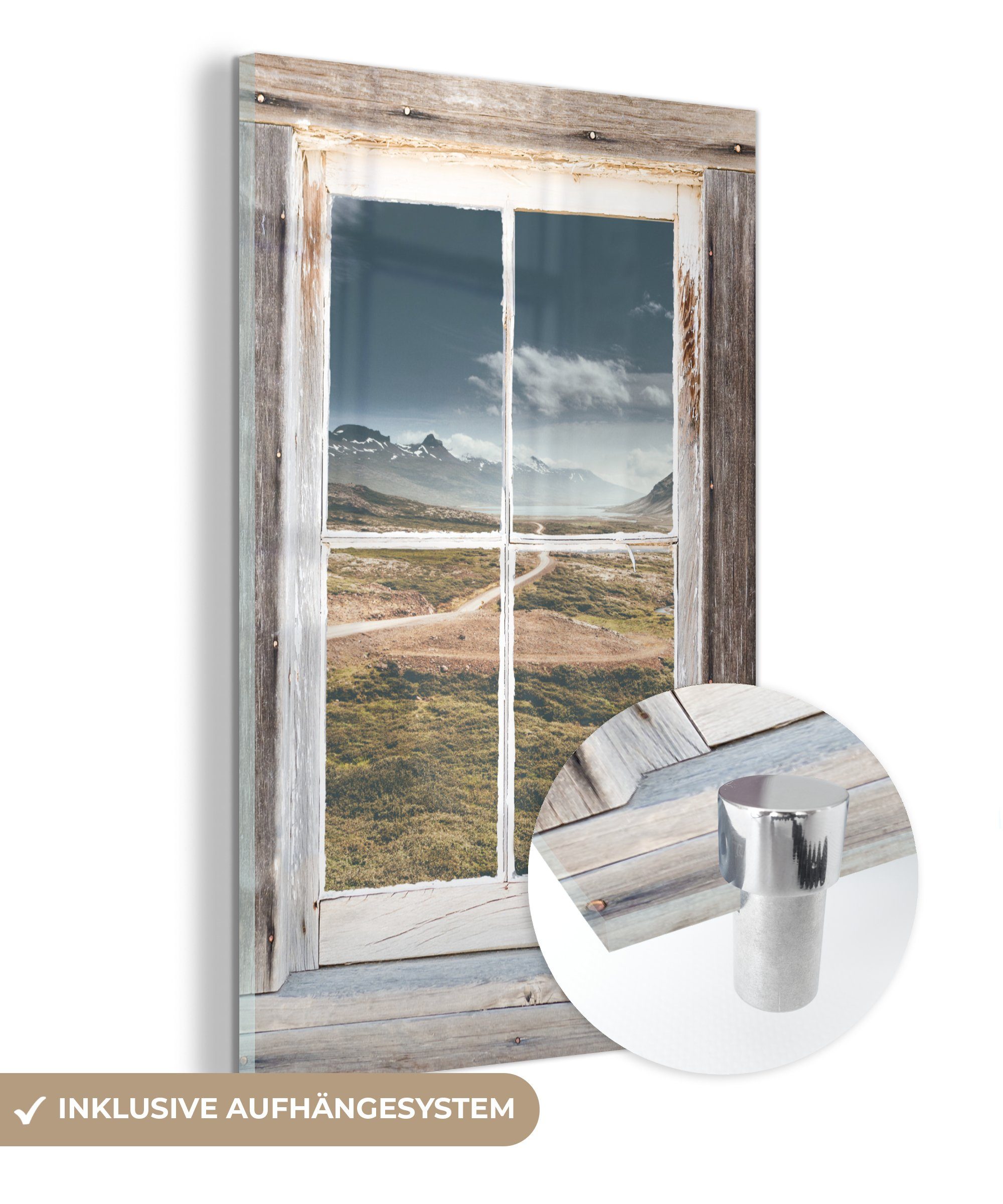 Acrylglasbild (1 MuchoWow - Wandbild - Aussicht auf Foto - - auf Glasbilder - St), Bilder Glas Wanddekoration Glas Holz, Berg