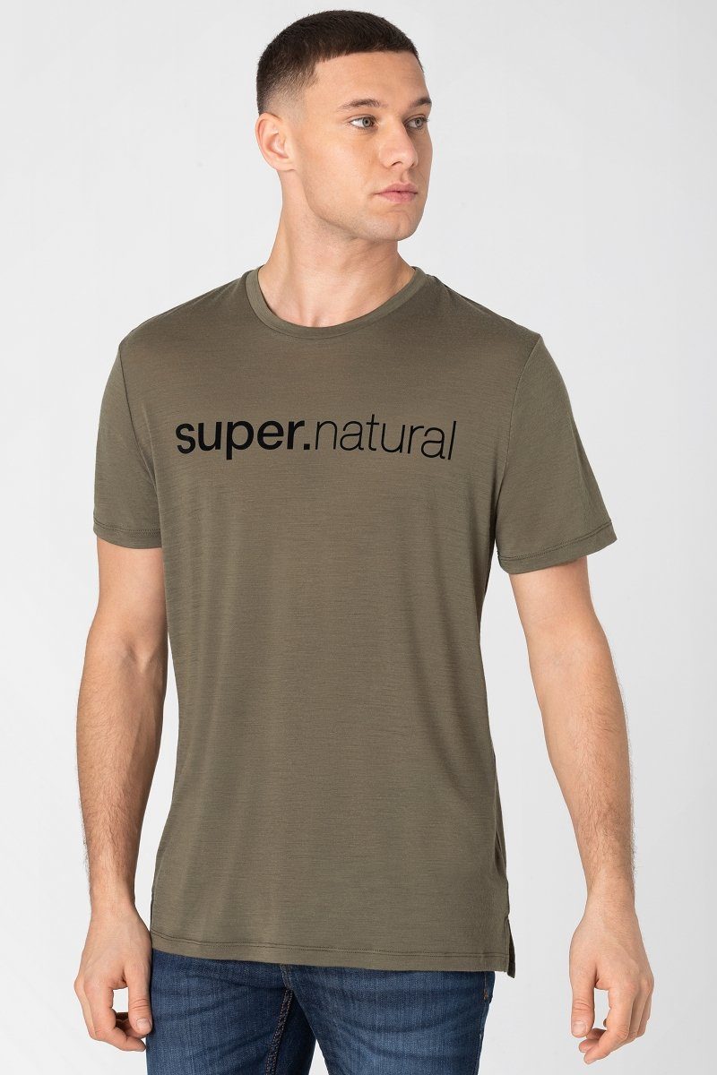 Merino SUPER.NATURAL SIGNATURE Merino-Materialmix lässiger Print-Shirt Grey/Jet Stone Black M T-Shirt 3D TEE