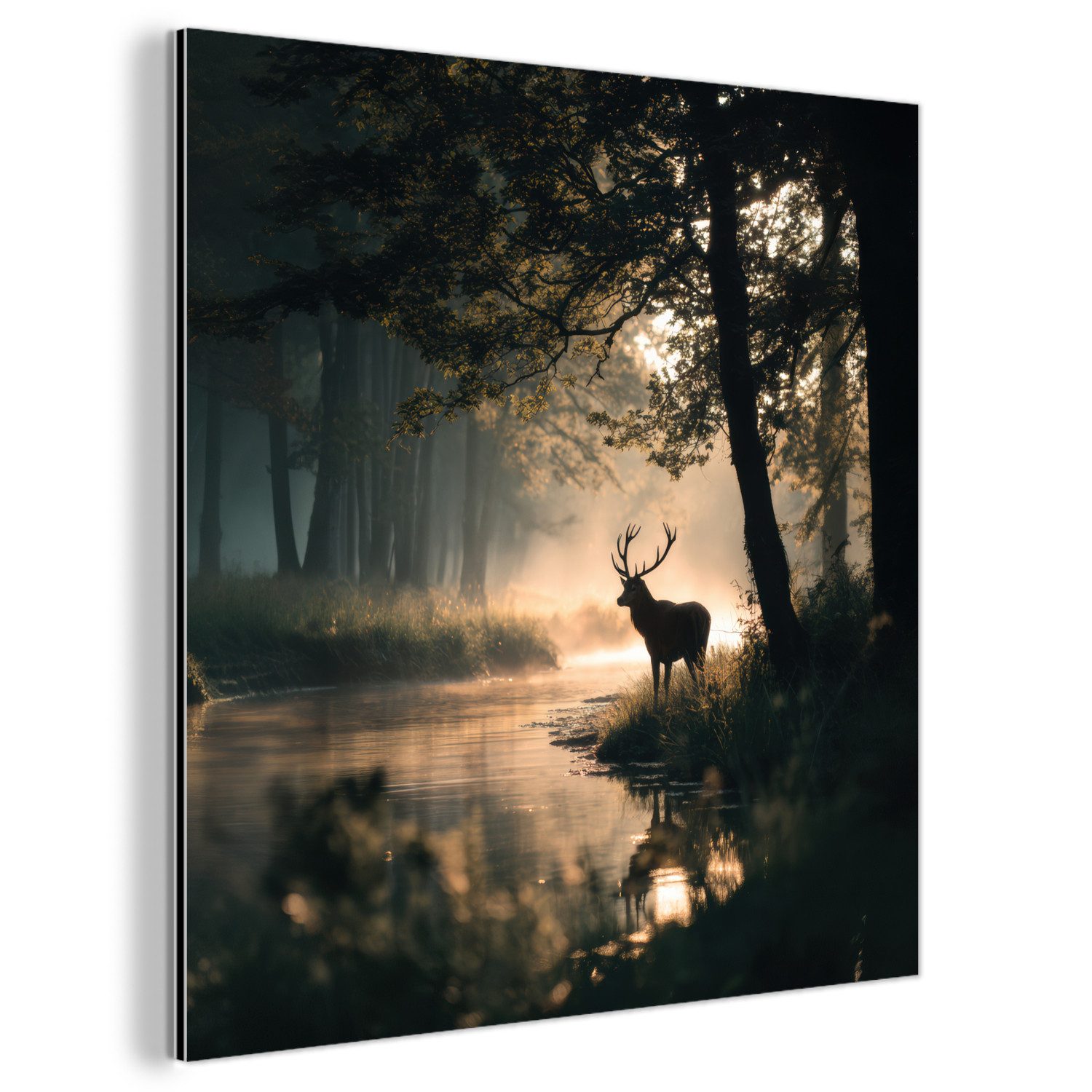 MuchoWow Metallbild Hirsche - Waldbach - günstig online kaufen
