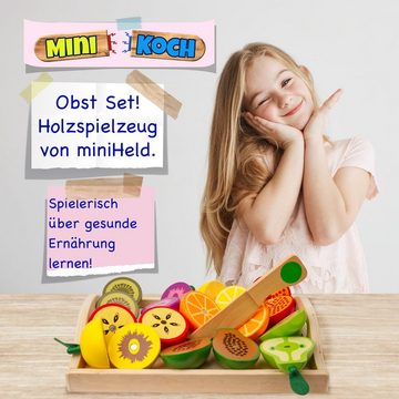 miniHeld Lernspielzeug Kinderküche Zubehör Obst aus Holz zum Schneiden mini Koch Spielzeug