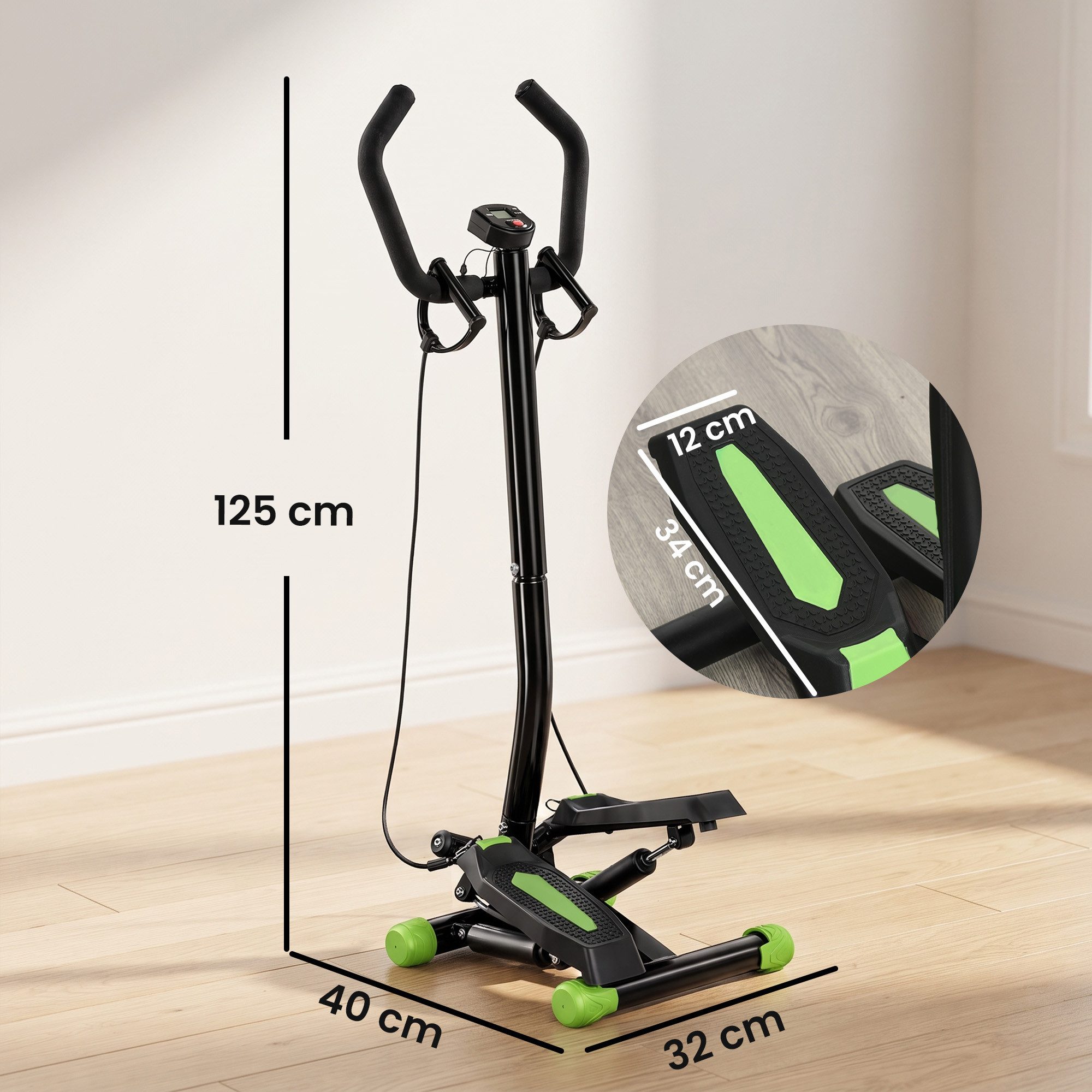HOMCOM Stepper Sidestepper mit Haltegriff (Heimtrainer, 1-tlg., Trainingsbänder), LCD Display Stahl – Bild 3 von 5