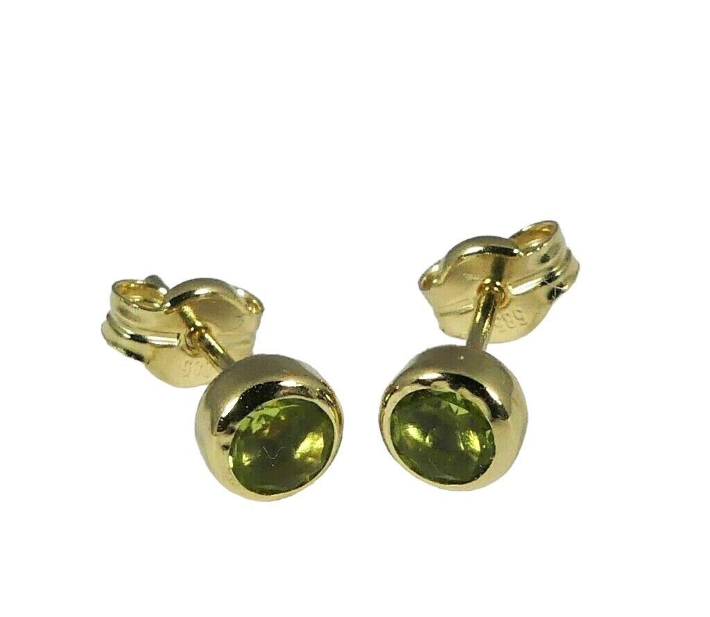 NICEANDnoble Paar Damen für Goldschmuck Ohrstecker Gelbgold Edelstein, Peridot 585er mit Ohrstecker rundem Edelstein mit