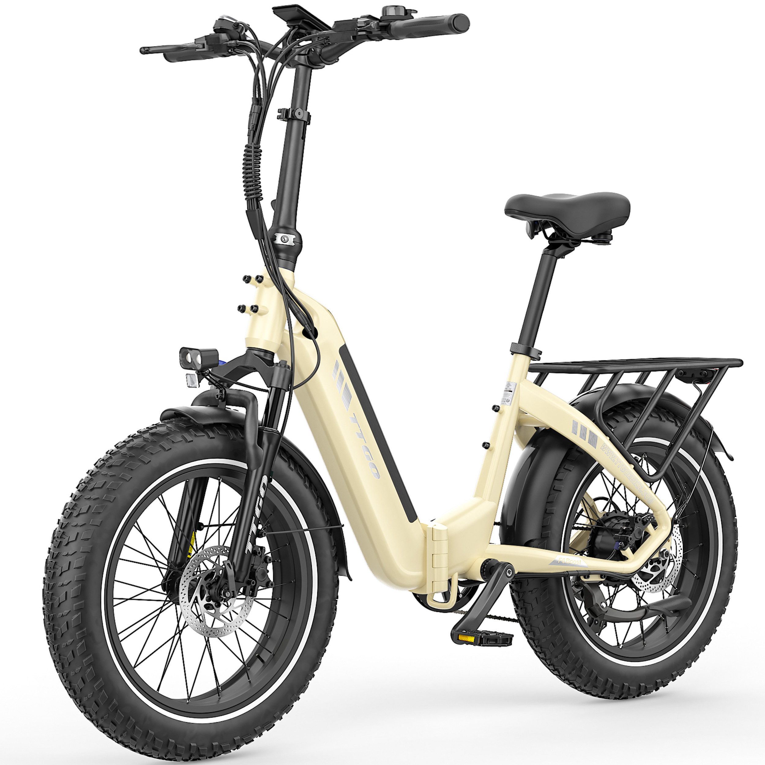 TTGO E-Bike Klapprad 20 Zoll, 4,0'' Fatbike-Reifen, 70Nm, Lockout-Federgabel, Faltrad, 7 Gang SHIMANO, Kettenschaltung, Heckmotor, 864 Wh, 140km, Drehmomentsensor, max. 150kg, Elektrofahrrad, hydr. Bremsen