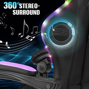 oyajia Gaming Chair Verstellbare Gaming-Stuhl mit RGB Lichtleiste & Bluetooth Lautsprecher, Ergonomischer Gamng Chair mit Kopfkissen Lendenkissen, mit Fußstütze