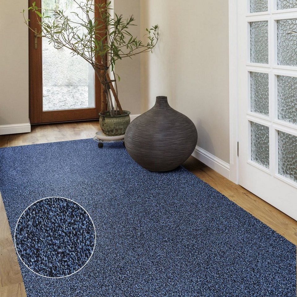 Fußmatte Bari Blau, Sauberlaufmatte, erhältlich in vielen Größen, waschbar,  Karat, Rechteckig, Höhe: 6 mm, 100% Baumwolle