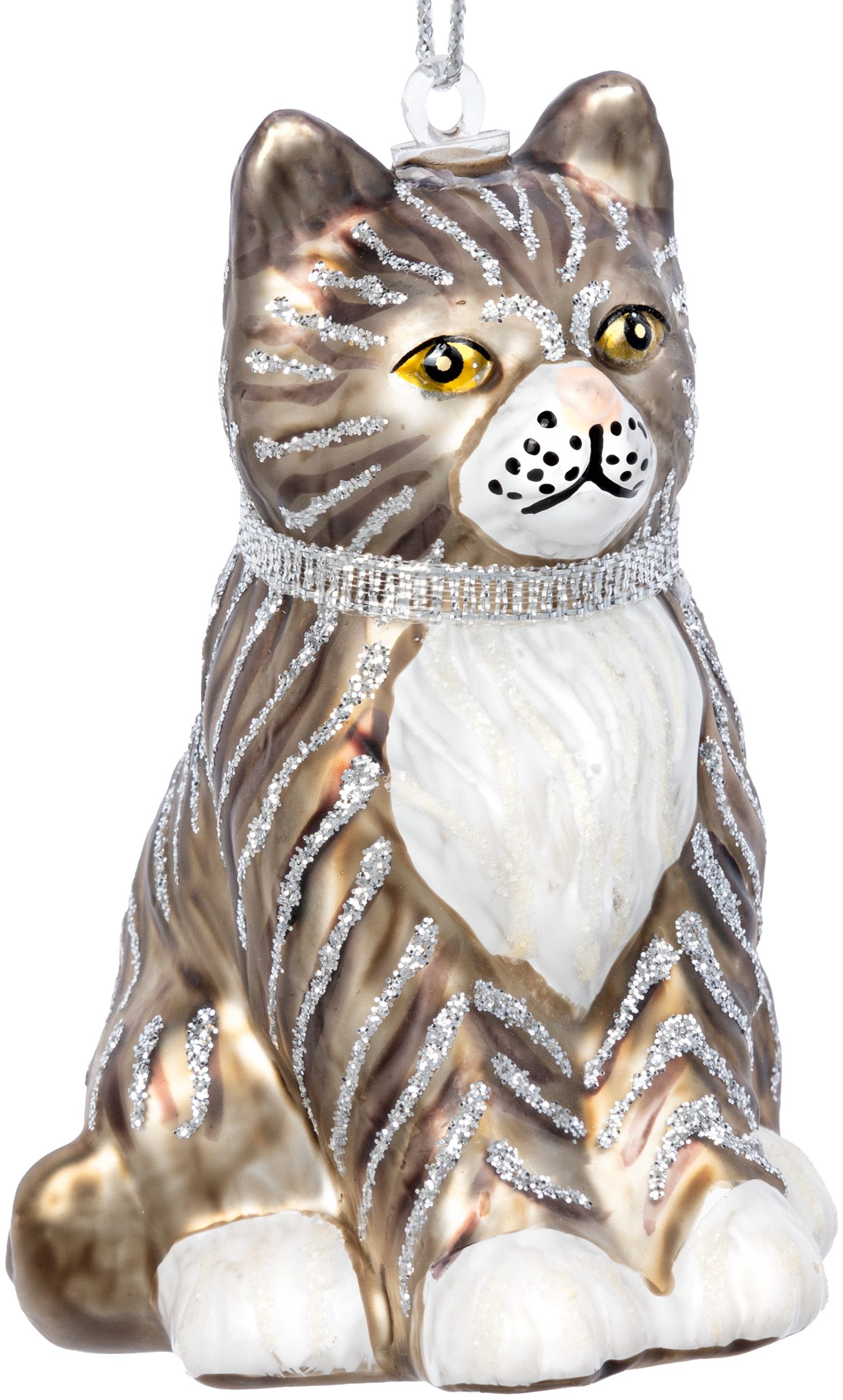 SIKORA Christbaumschmuck Katze grau besondere Weihnachtskugel Glas Anhänger günstig online kaufen