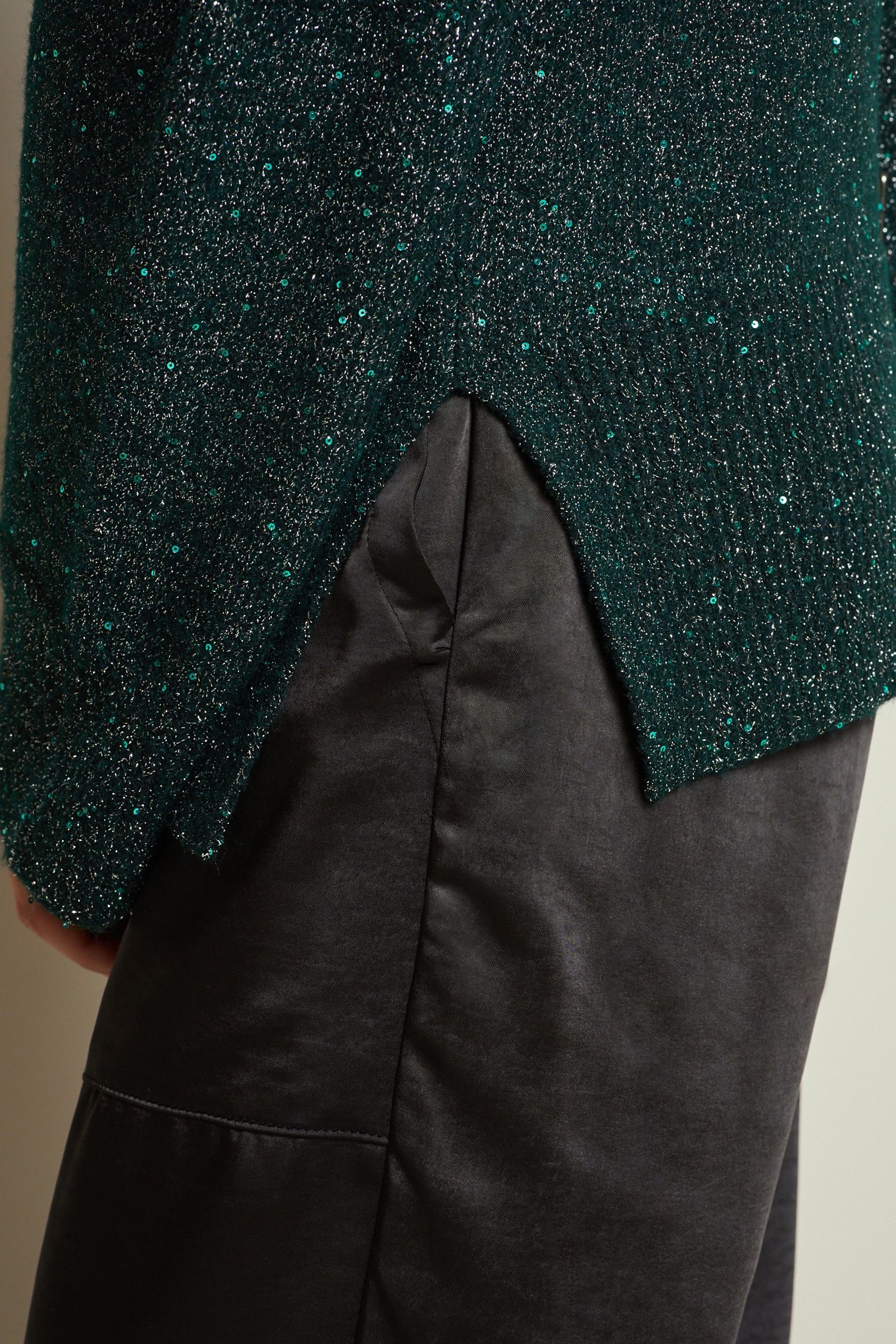 Next Stehkragenpullover Langärmeliges Pulloverkleid mit Green (1-tlg) Pailletten