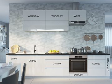 Feldmann-Wohnen Küchenzeile Florence, 355cm weiß / graublau - capriblau Hochglanz Teilauszug