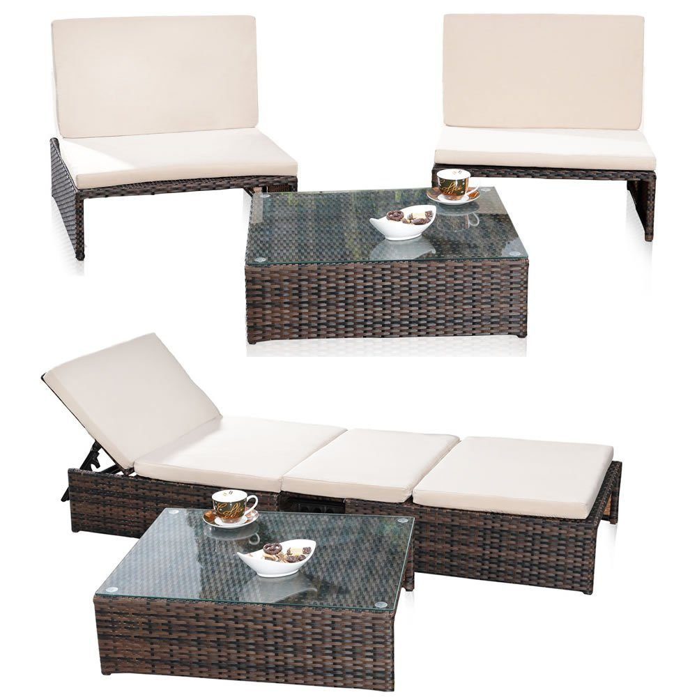 Polyrattan Gartenmöbel Gartenset 2-Sitzer Gartensofa Lounge Set mit Tisch/Hocker 