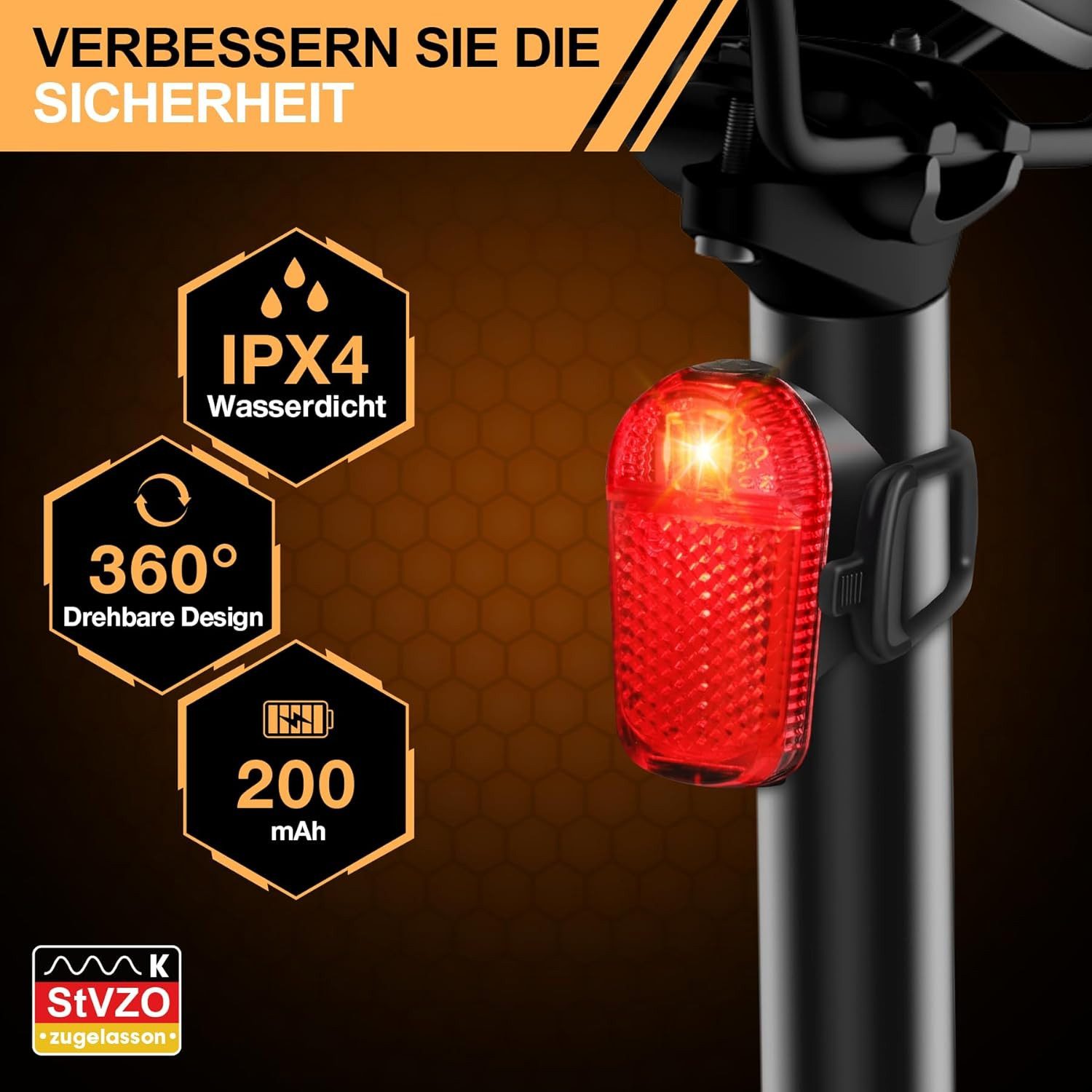 POPOLIC Fahrradbeleuchtung Fahrradlicht Set LED StVZO-30/15 LUX Fahrradbeleuchtung Set, 360° Beleuchtung-IPX4 Wasserdicht mit USB Akku Fahrradlampe
