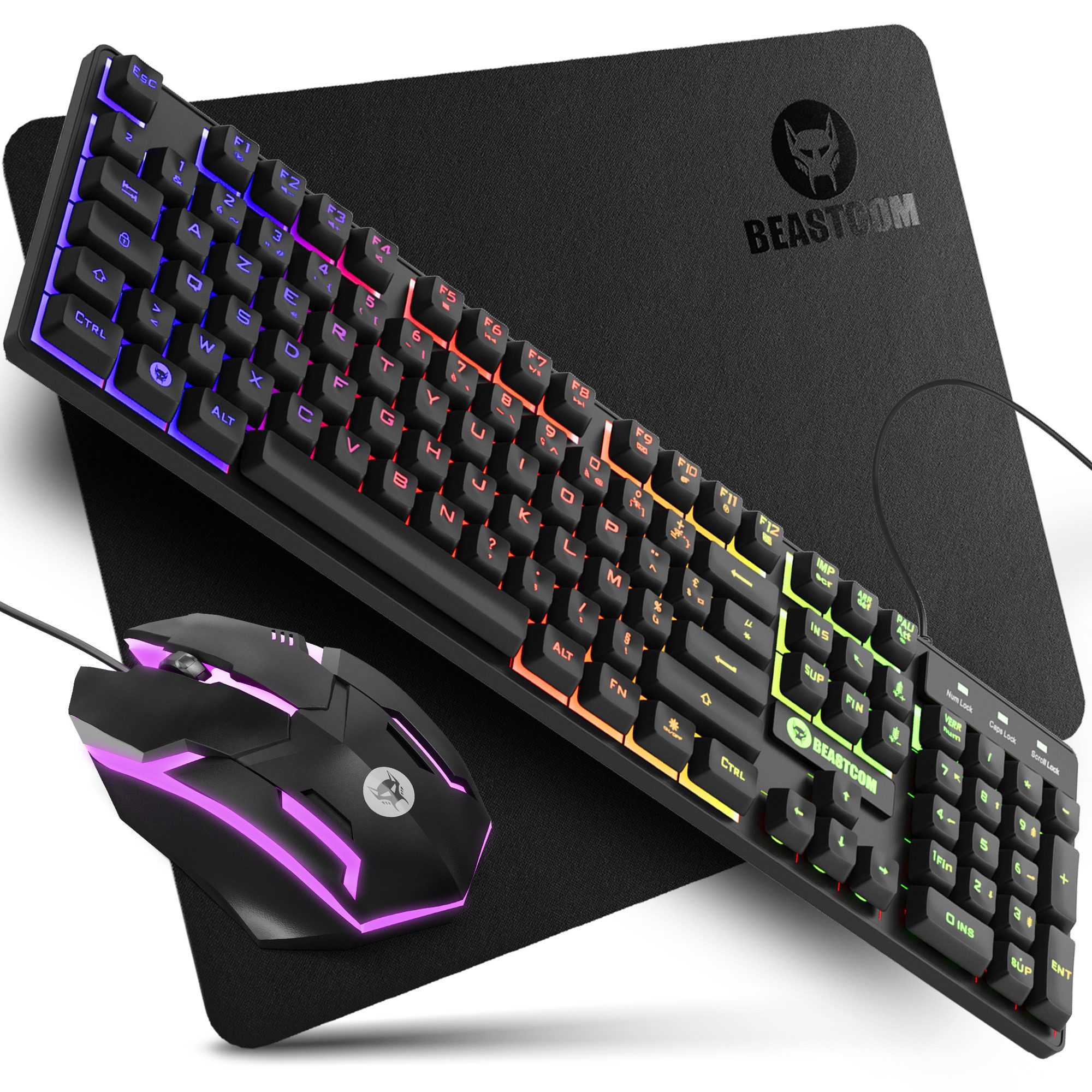 BEASTCOM GS200, Essential Gaming, Tastatur, Maus und Mauspad Set, QWERTZ (DE Tastatur-, Maus- und Mauspad-Set