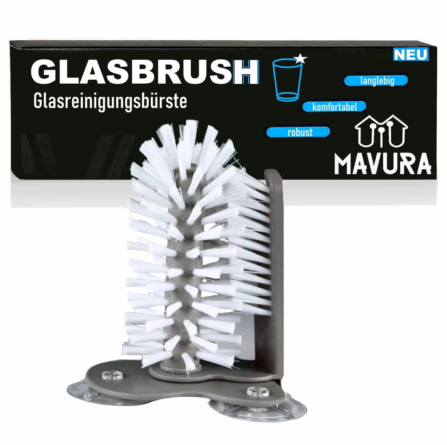 Gläserspülbürste, (mit Glasreinigungsbürste Spülbecken), MAVURA Saugnapf Gläser für Gläserbürste Glasspülbürste Reinigungsbürste Schankbürste Reinigungsbürste GLASBRUSH Glasbürste