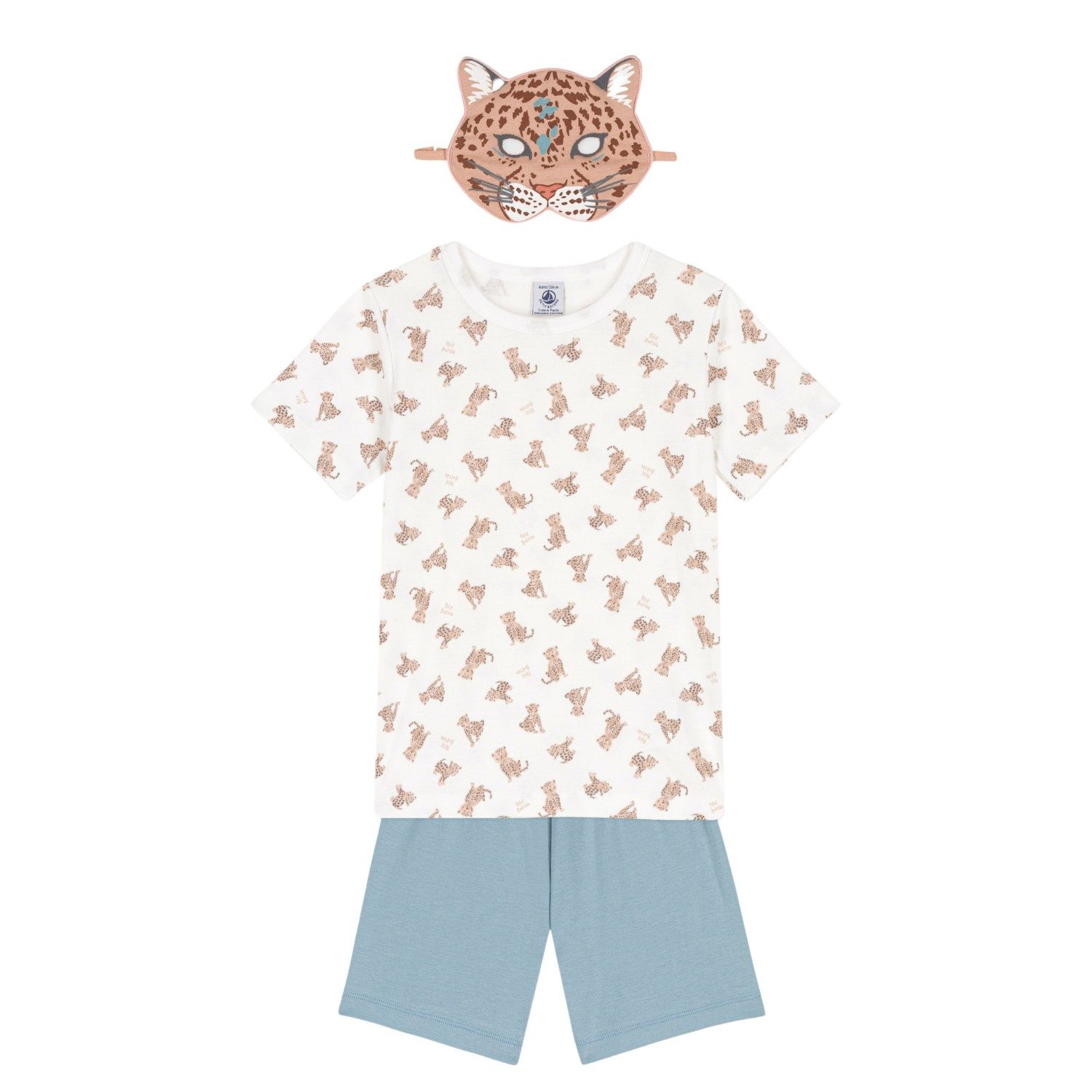Petit Bateau Pyjama Petit Bateau Baumwoll-Pyjama mit Leoparden Print und Maske