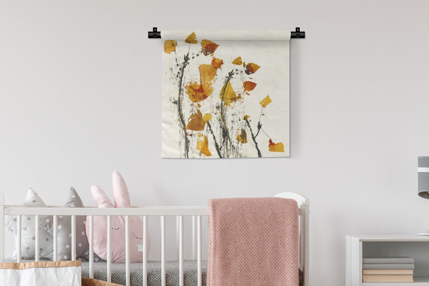 Wanddeko - - Abstrakt, für Wohnzimmer, Wanddekoobjekt Kinderzimmer Gelb Blumen Kleid, MuchoWow Wandbehang, Pflanzen Schlafzimmer, -