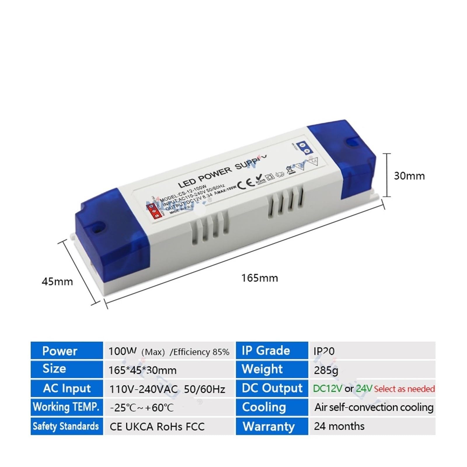 YI LED-Transformator 240V AC / 12V DC LED Trafo LED Trafo