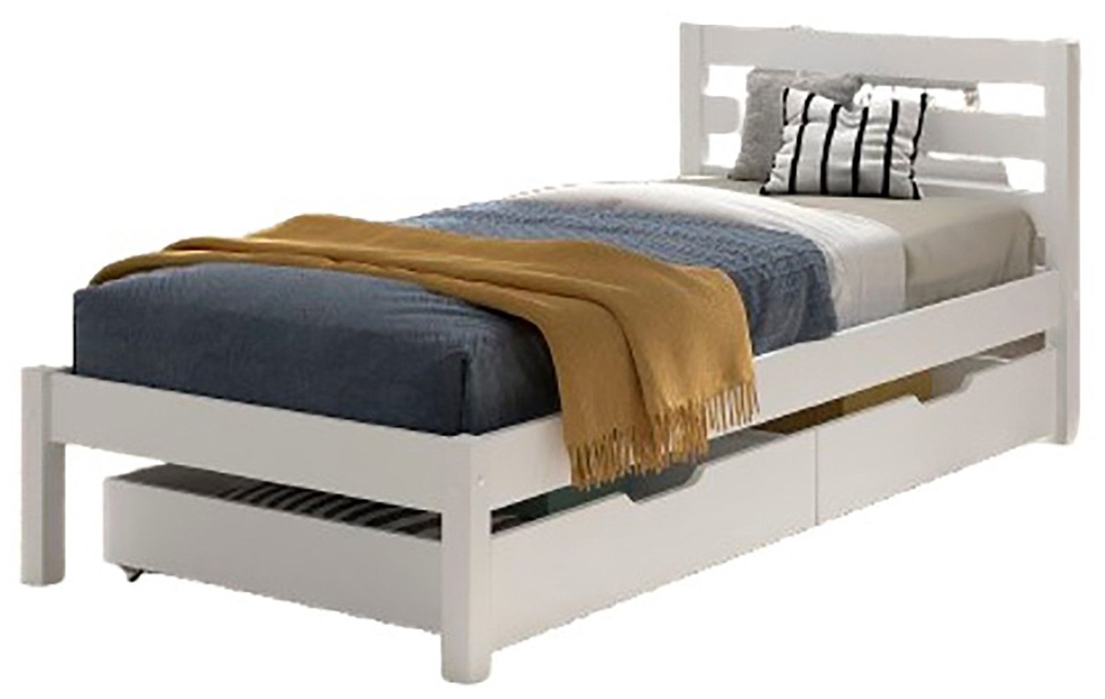 Vipack Massivholzbett Pino, universell einsetzbar, gradliniges Design, Made in Europe (B/H/Tca. 211x84,4x 97,5cm, Liegefläche 90/200 cm, inkl. 2 Schubladen), inkl. Rolllattenrost, Kiefer massiv, in Natur oder Weiß lackiert