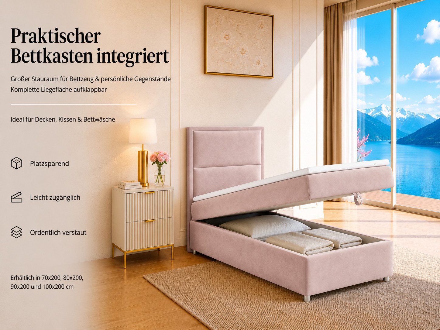 Best for Home Boxspringbett K-11 SINGLE mit Bettkasten, Bonellfederkern, Komfort Topper H3 (Hotelbett, Einzelbett, Kinderbett, Juniorbett, 5-St., 70x200 80x200  – Bild 5 von 5