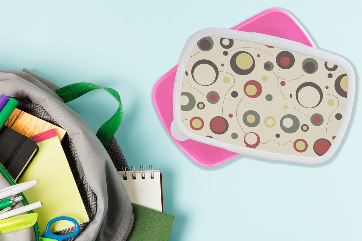 MuchoWow Lunchbox Snackbox, Brotdose - für Brotbox Kunststoff Erwachsene, Mädchen, (2-tlg), - Kreis Design, Kinder, Kunststoff, Linie rosa