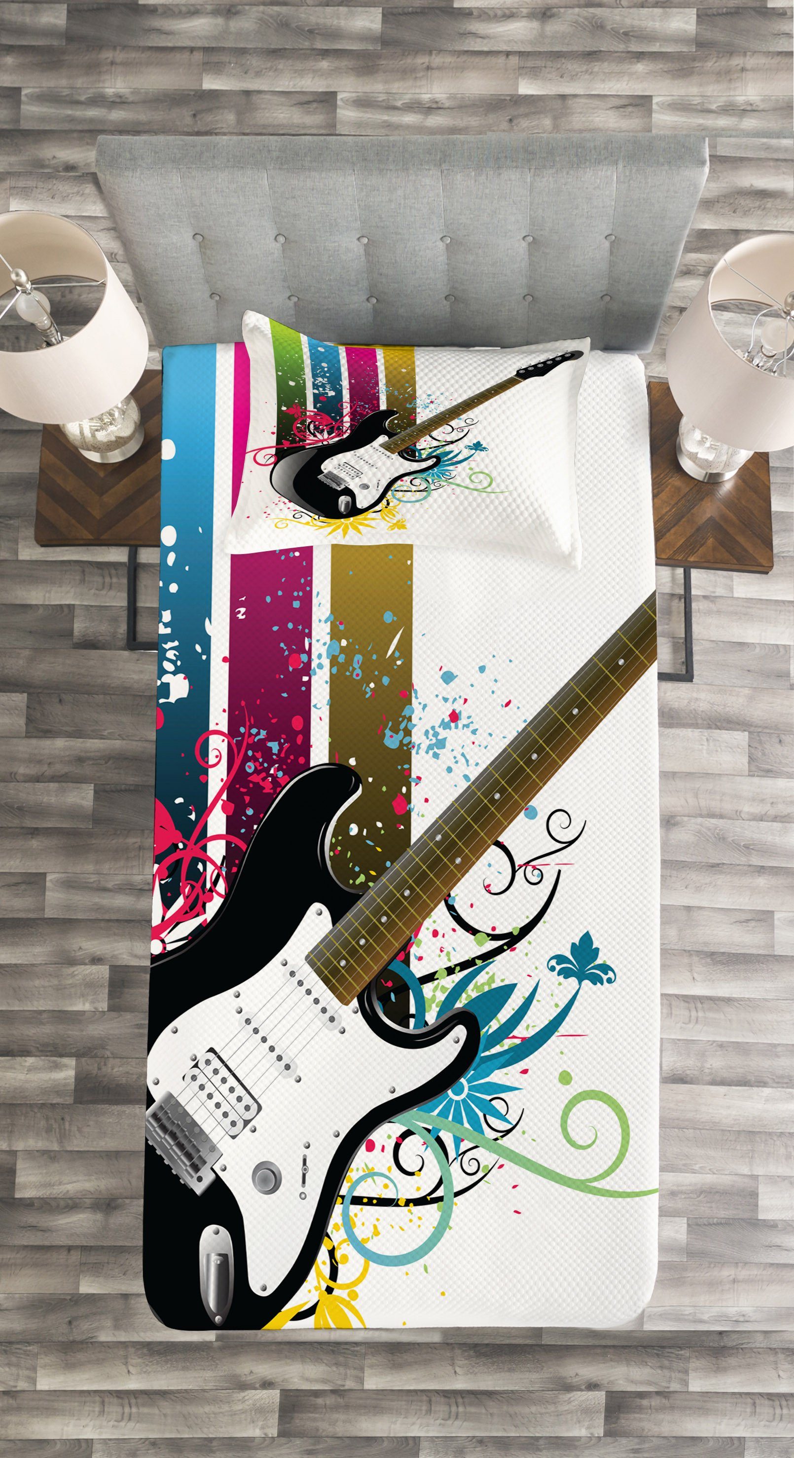 Bunt Kissenbezügen Gitarre Set Bass Abakuhaus, mit Blumen Waschbar, Tagesdecke