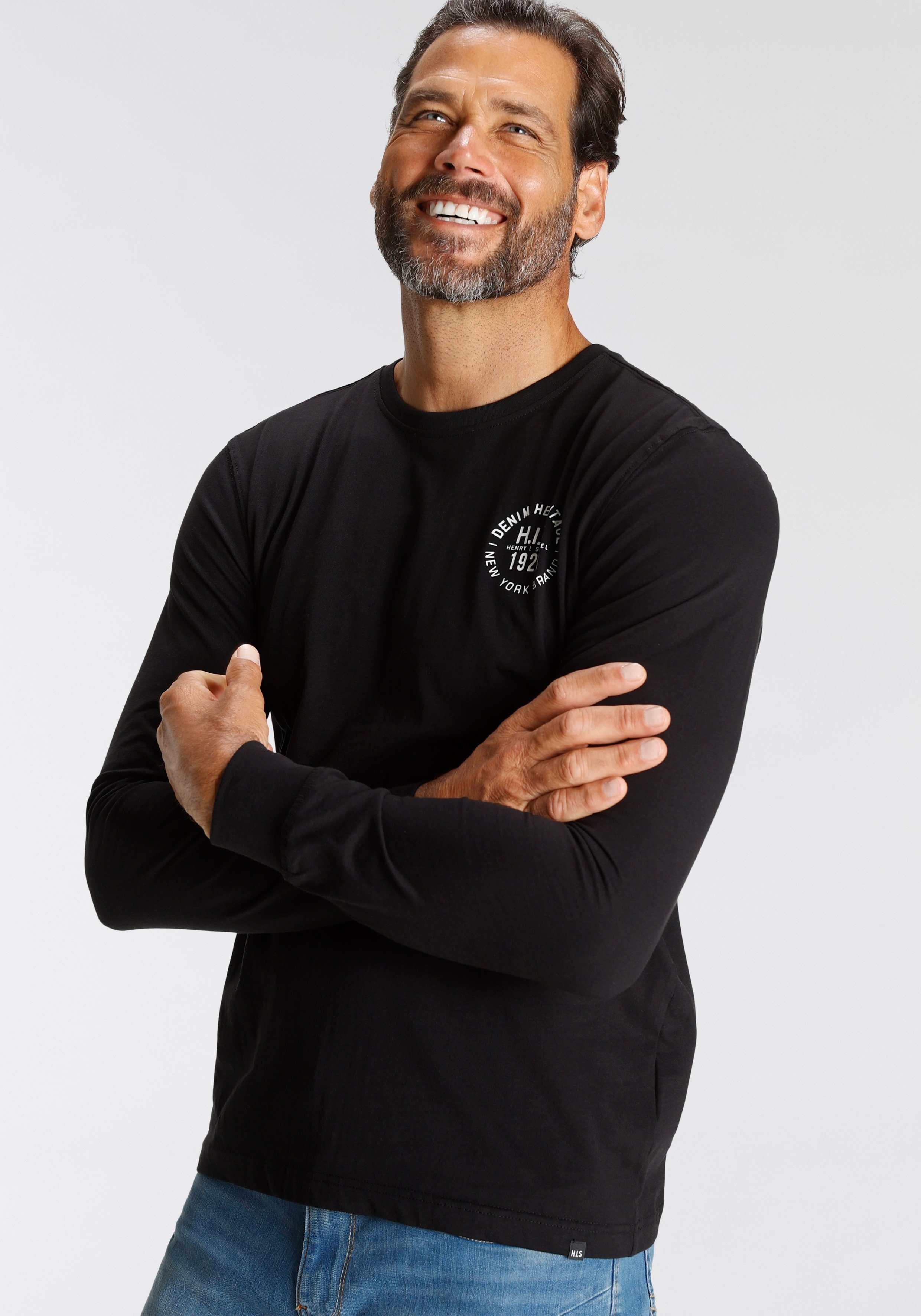 H.I.S Langarmshirt (Packung, 2-tlg., 2er-Pack) Langarm, bedruckt, Rundhalsausschnitt, aus 100% Baumwolle