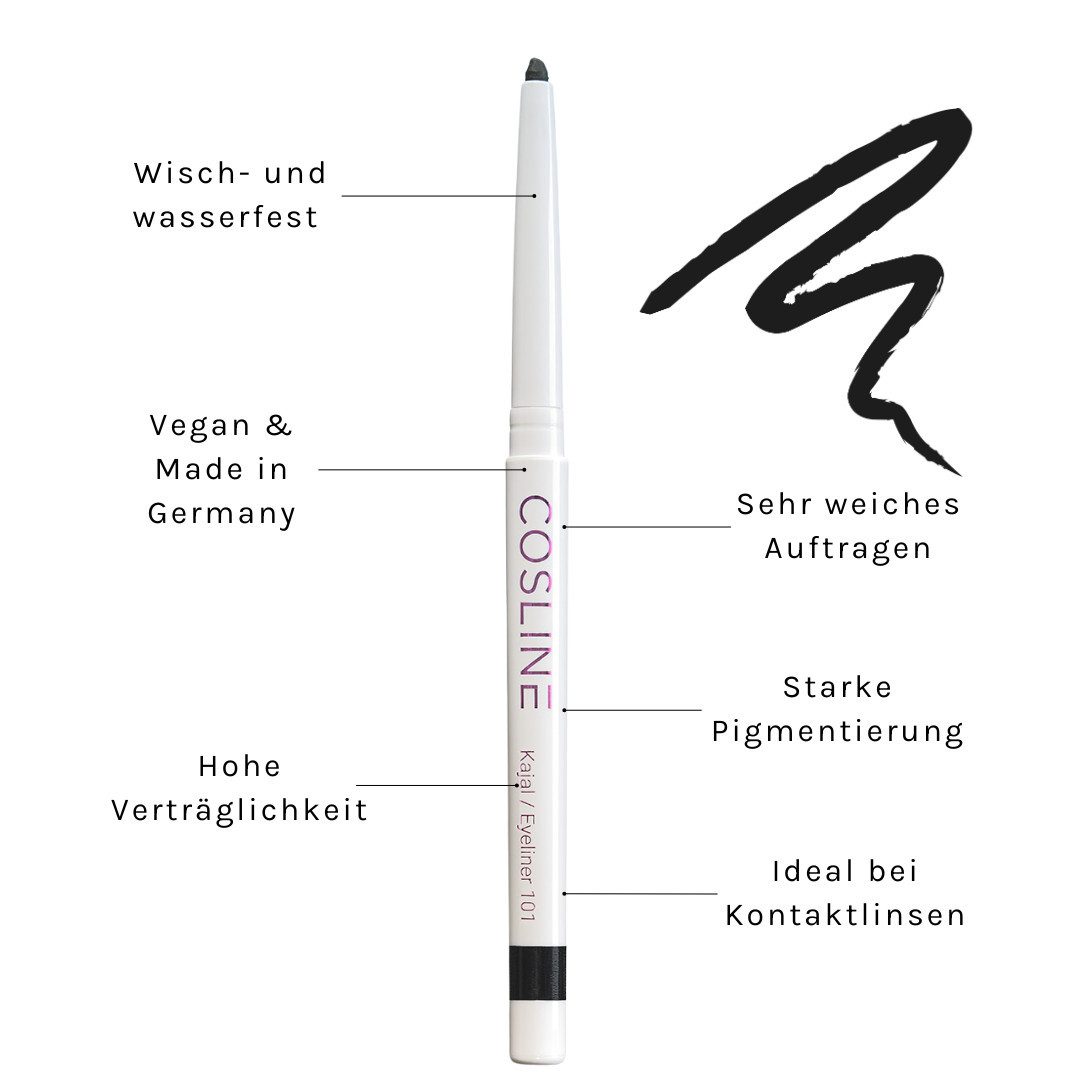 Cosline Cosmetics Kajal wasserfest, langanhaltend, cremig, 25 Farben, intensive Pigmentierung