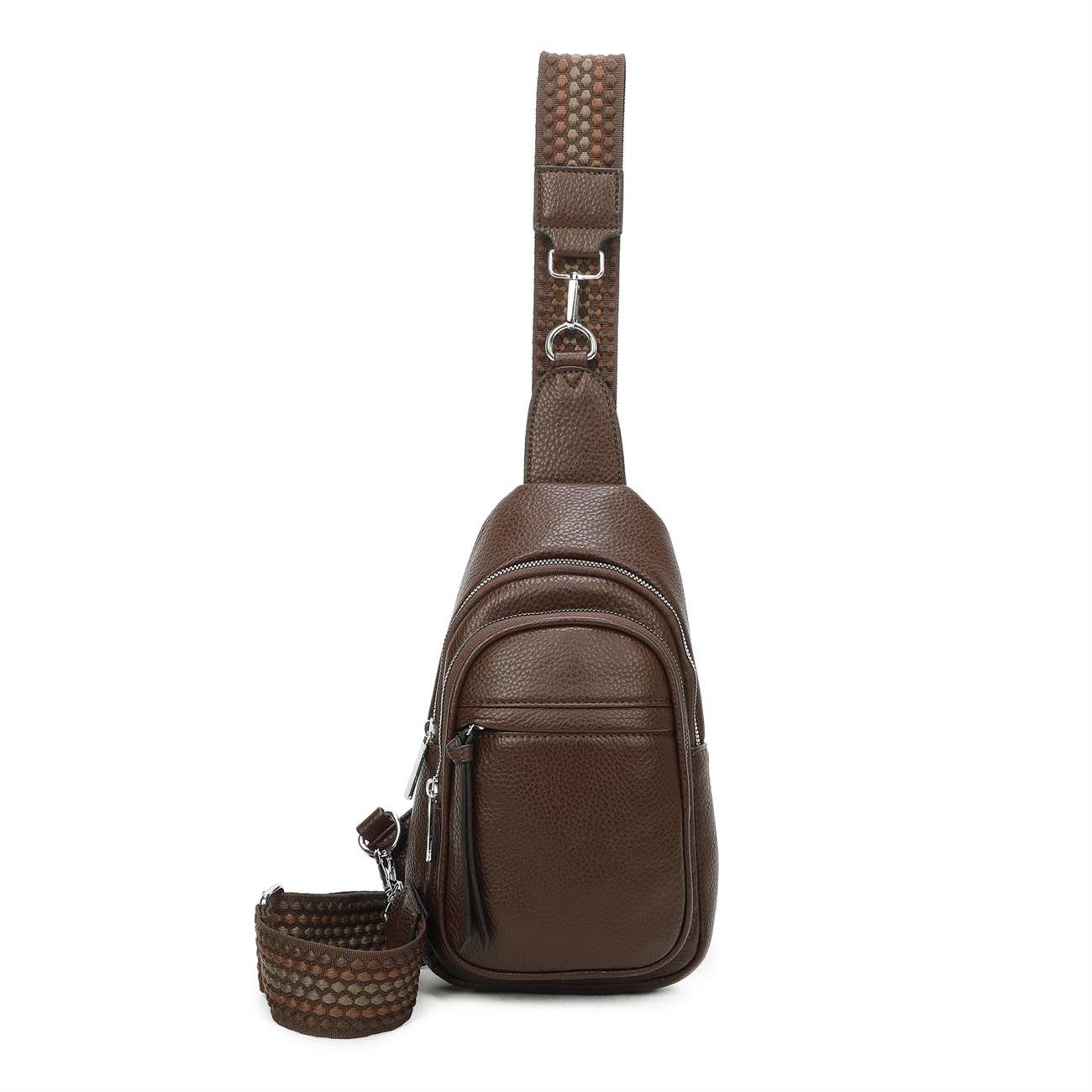 ITALYSHOP24 Schultertasche UNISEX Sling Tasche Cross Over Brust Body Bag Umhängetasche Rucksack, Freizeitrucksack Sport Reise Schule Travel Wandern Arbeit Leder Optik