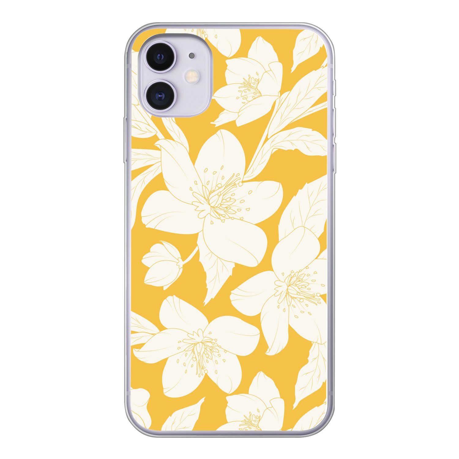 MuchoWow Handyhülle für Apple iPhone 11 Blumen - Muster - Gelb - Weiß, Smartphone-Bumper, Print, Handy Schutzhülle Dünn