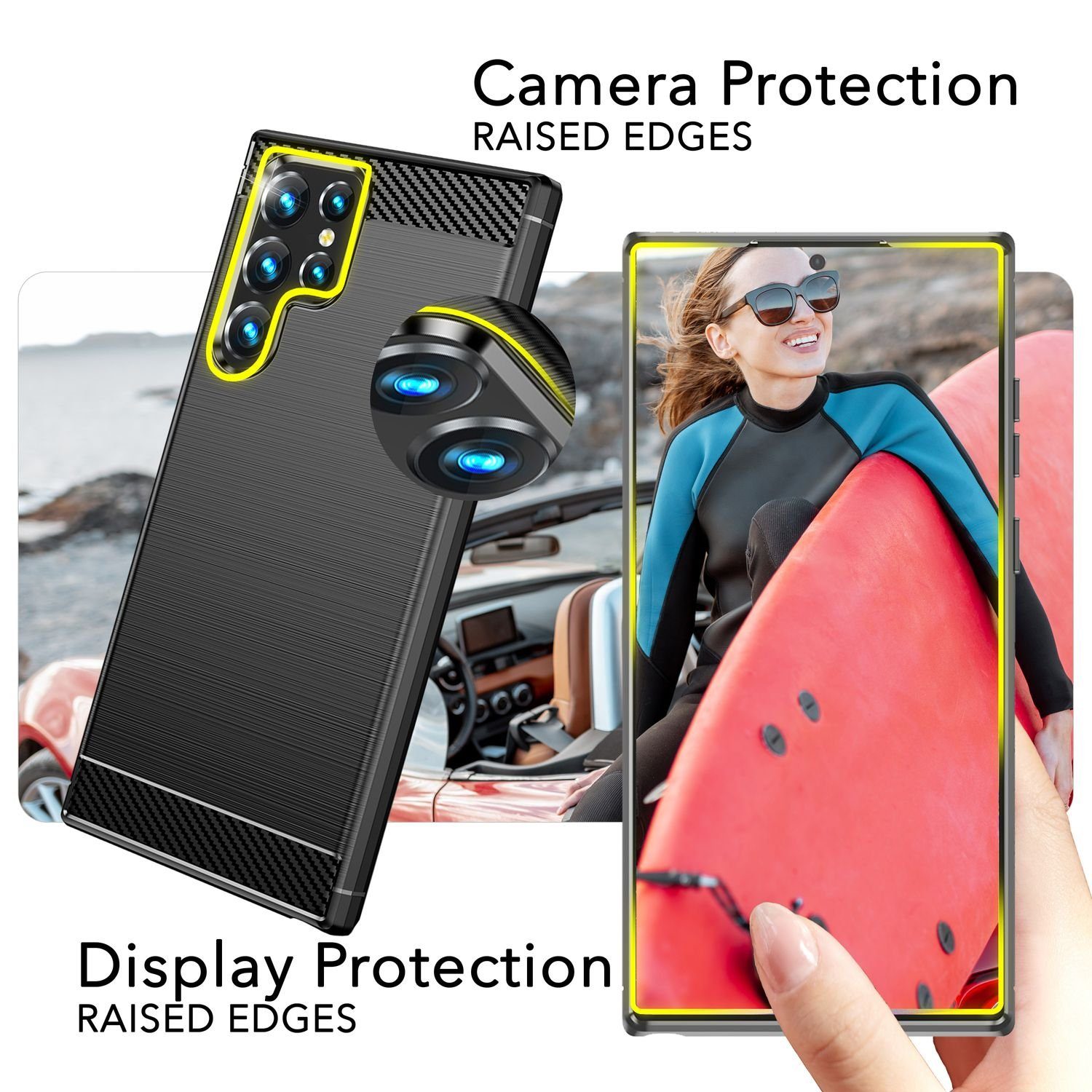 Nalia Smartphone-Hülle Samsung Galaxy S24 Ultra 17,3 cm (6,8 Zoll), Carbon Style Silikon Hülle / Matt Schwarz / Elegantes Business Cover – Bild 5 von 5