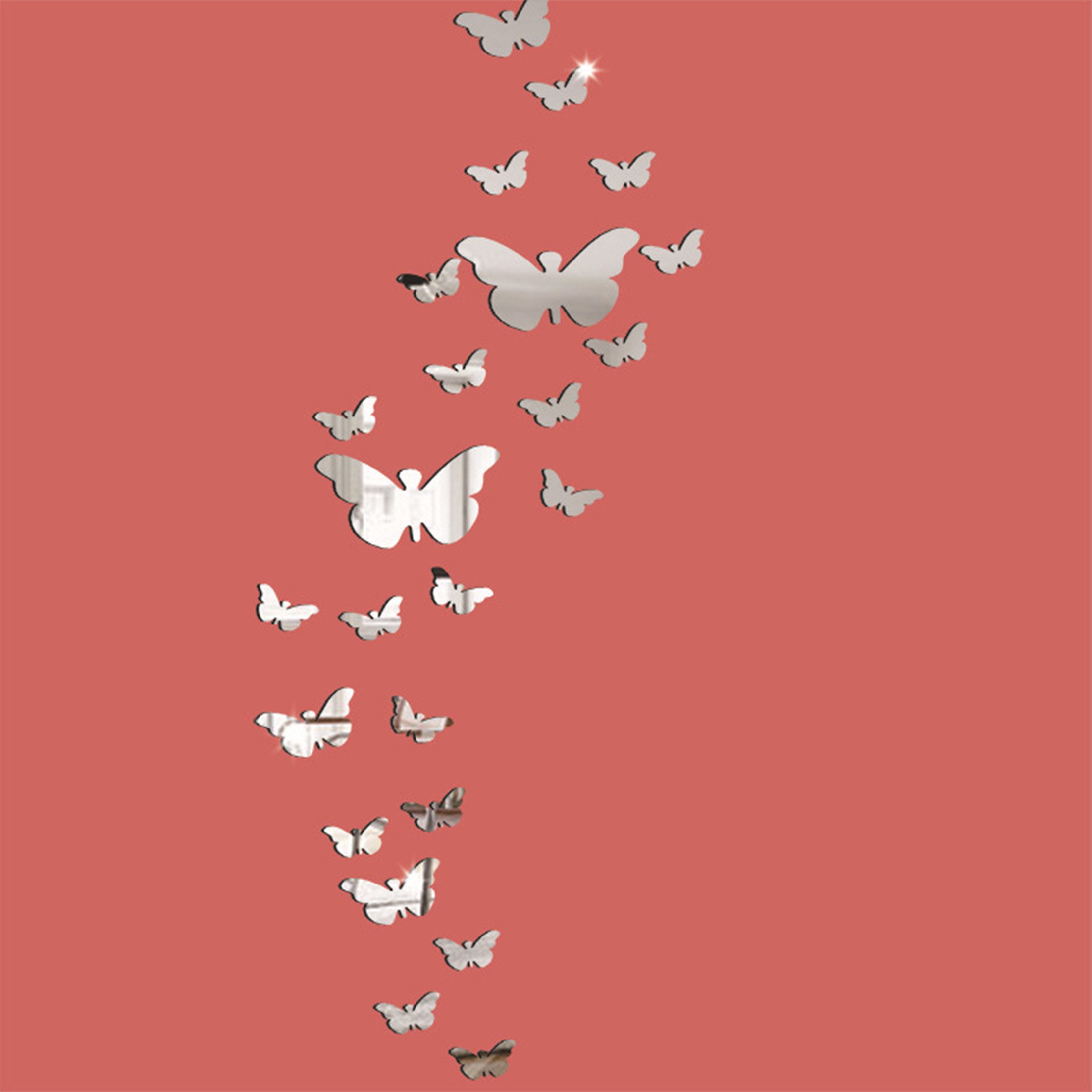 KINSI 3D-Wandtattoo 25 pcs Schmetterling Spiegel Aufkleber,Spiegeltapete,3D Wandaufkleber, Zur Wanddekoration in Schlafzimmern, Wohnzimmern und Badezimmern