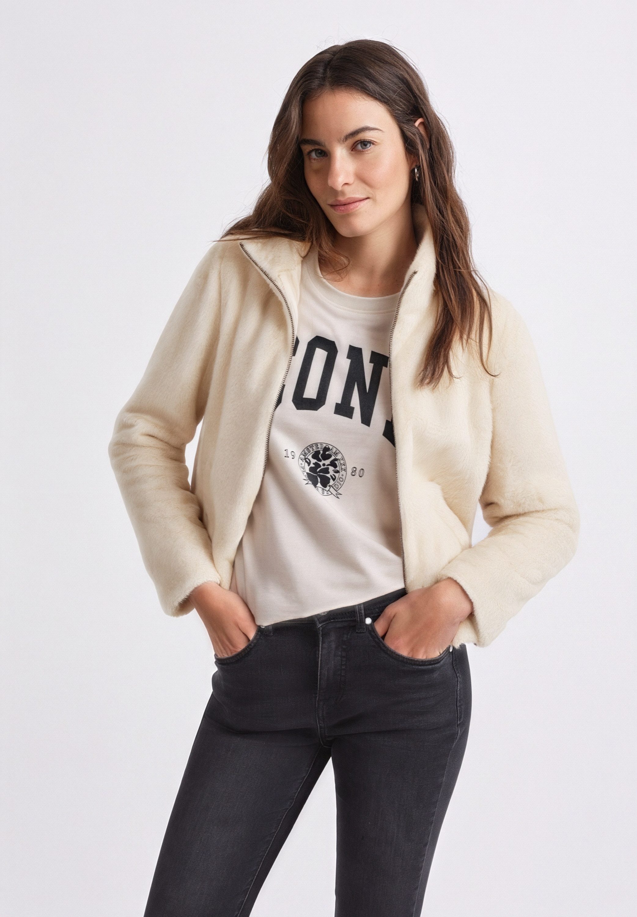 STREET ONE STUDIO Fellimitatjacke mit Tunnelzug am Saum günstig online kaufen