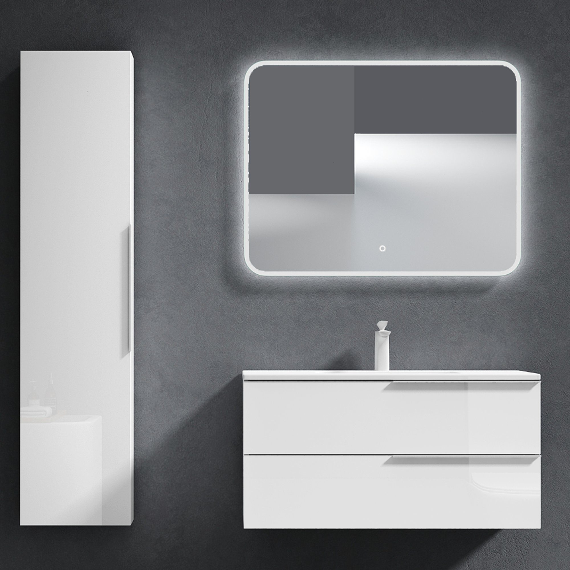 Doporro Badmöbel Set 120cm - Waschtisch Mit Unterschrank & LED-Spiegel In Matt Weiß