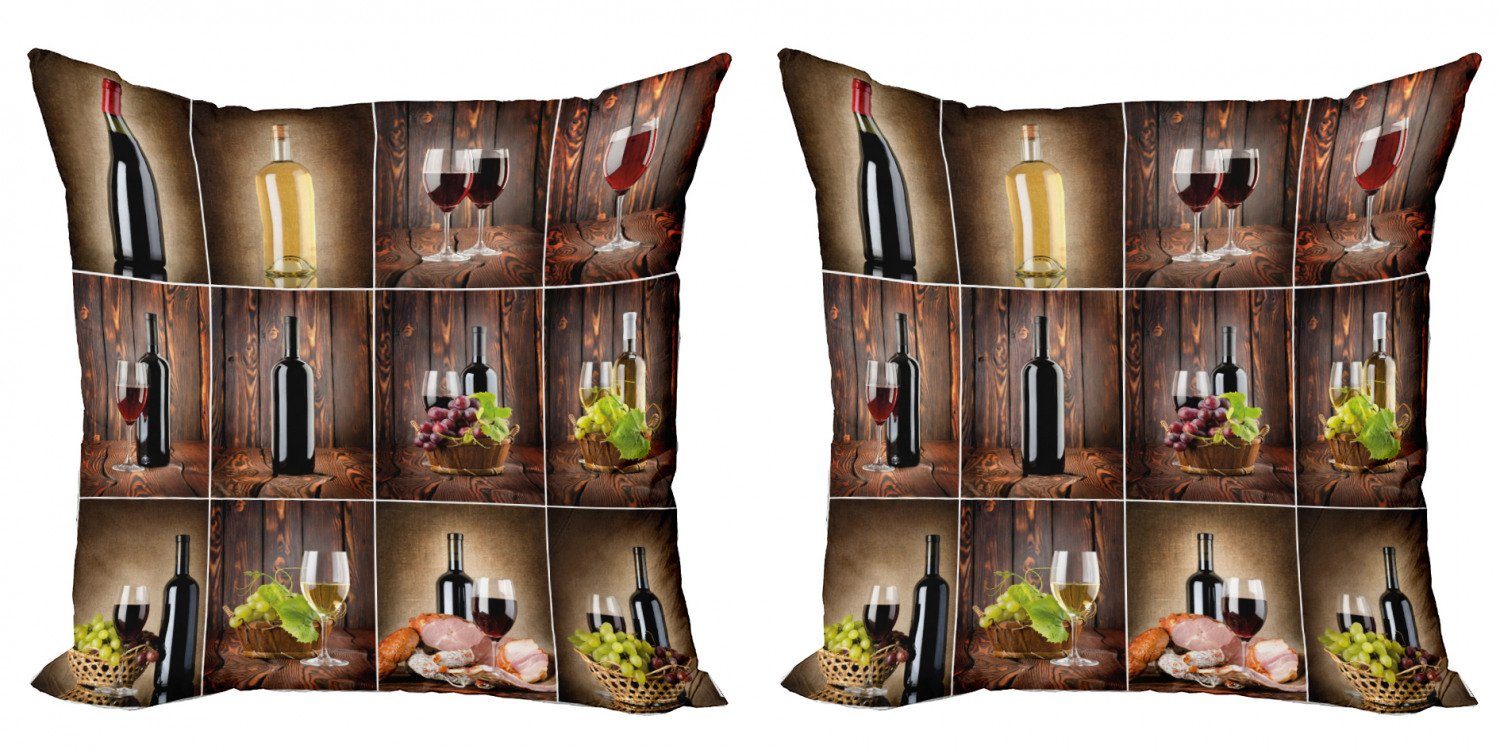 Kissenbezüge Modern Accent Doppelseitiger Digitaldruck, Abakuhaus (2 Stück), Wein Trauben Fleisch Getränk Collage
