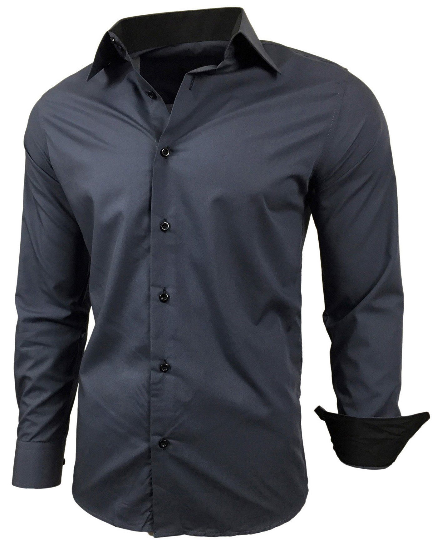 Baxboy Langarmhemd Kentkragen Businesshemd Slim Fit Hemd mit farblich abges günstig online kaufen