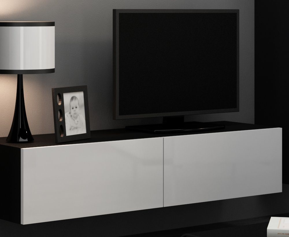 Stylefy Wohnwand Vago (Set Wohnmöbel, bestehend aus 1xLowboard Modern und 3xHängeschrank, Push-to-Open, (4-St), mit Design Hochglanzfronten, Wohnzimmer-Set), Schwarz/Weiß XIV