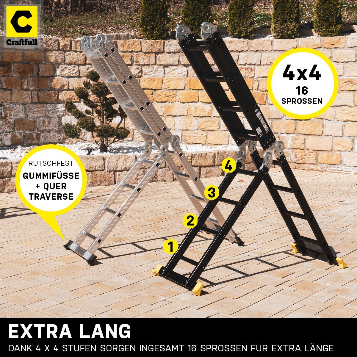 Craftfull Vielzweckleiter 6in1 Leiter, 3 J. Garantie, Mehrzweckleiter, Gerüst (Klappleiter, Vielzweckleiter, Gelenkleiter, Leiter 3m, Klappleiter, Vielzweckleiter, Gelenkleiter, Leiter 3m), Arbeitsplattform