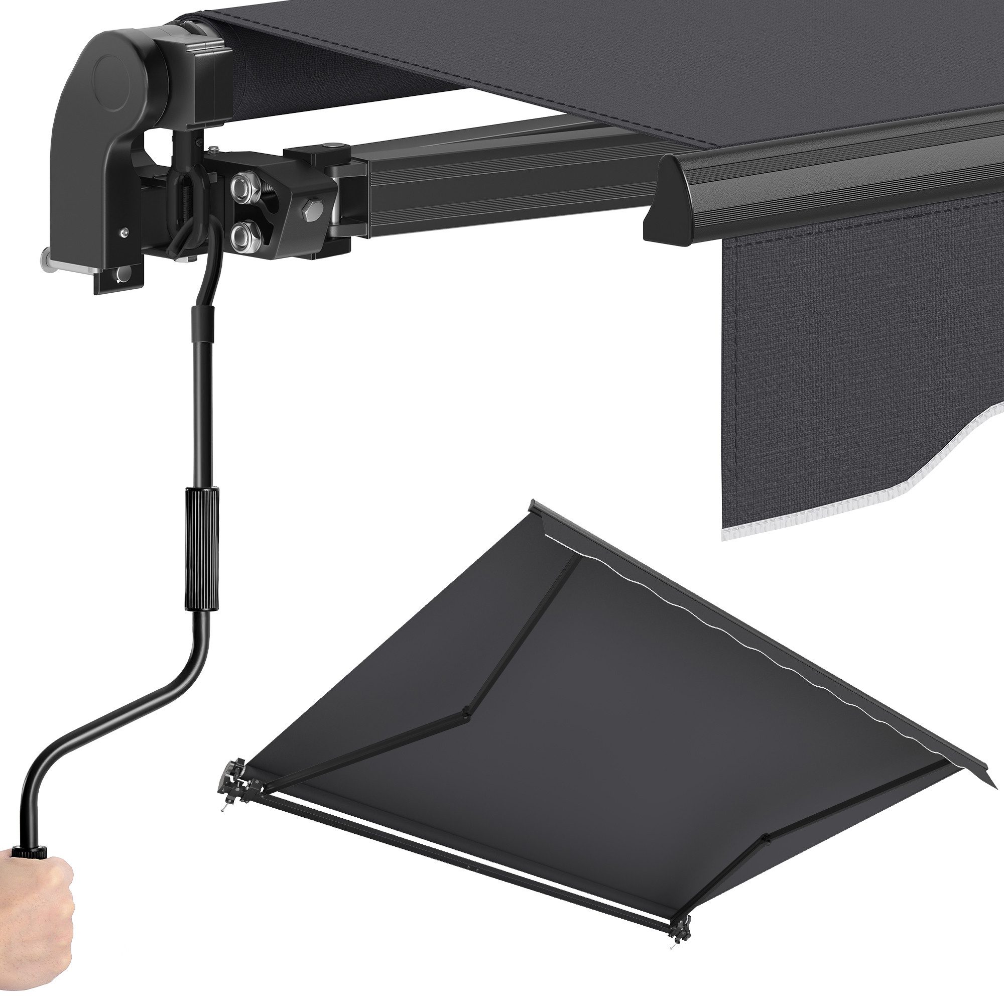SONGMICS Gelenkarmmarkise verstellbar, Markise mit Handkurbel, Balkon Sonnenschutz UPF 50+, Aluminiumlegierung, 250 x 200 cm, grau
