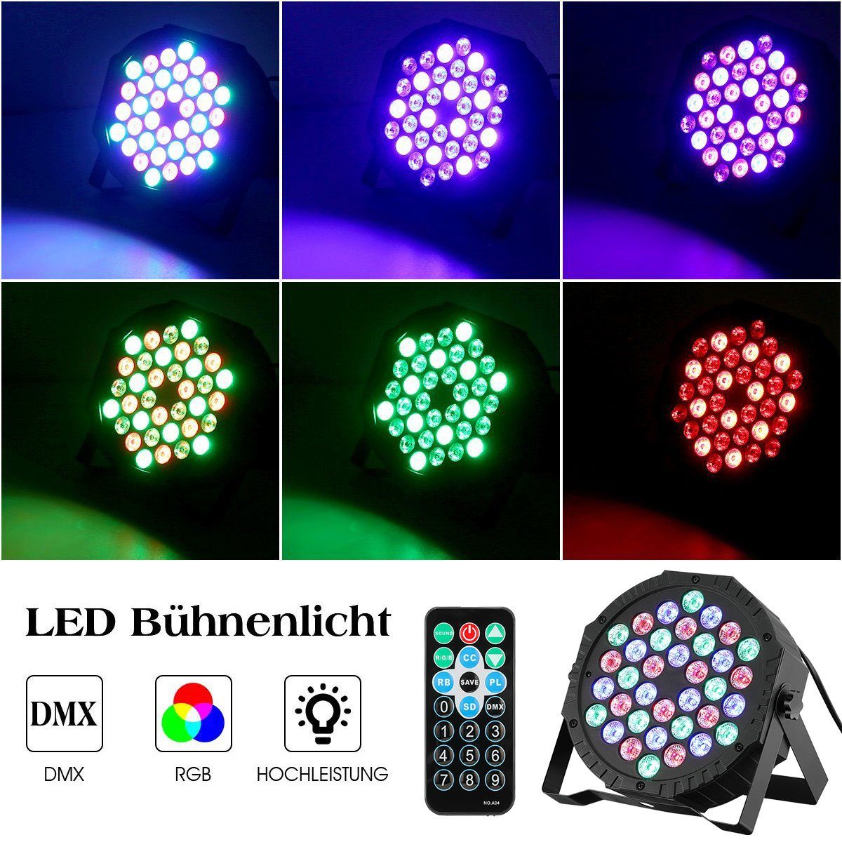 LETGOSPT LED Discolicht 1/4x 4x LED 36W RGB DMX512 360° Discolicht Rotierende, Discolicht