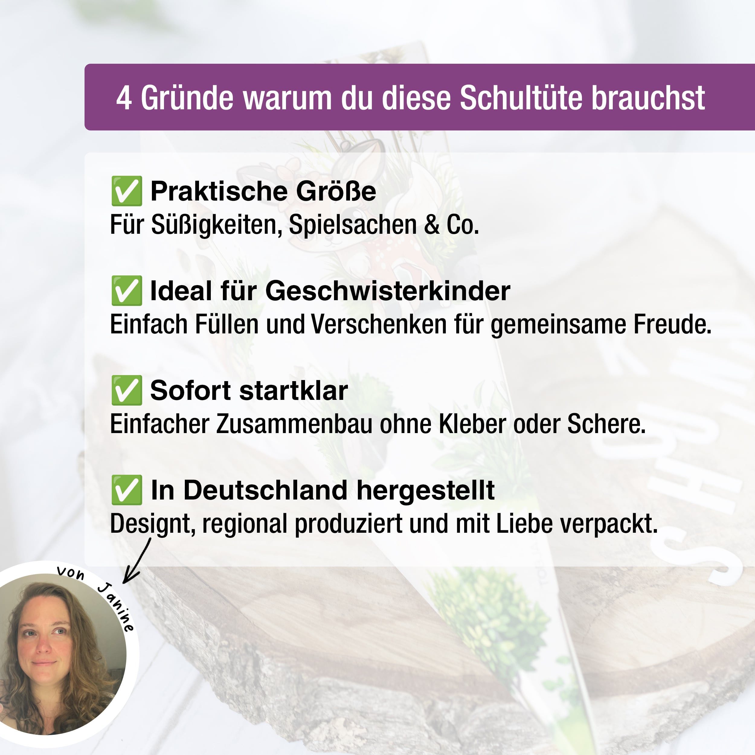 TOBJA Schultüte Kleine Geschwister Schultüte Waldtiere, - Zuckertüte Jungen oder Mädchen Schulanfang